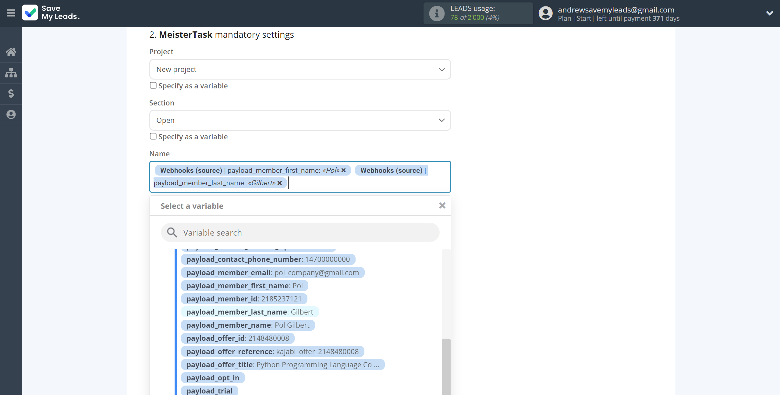 How to Connect Webhooks with MeisterTask | Assigning fields