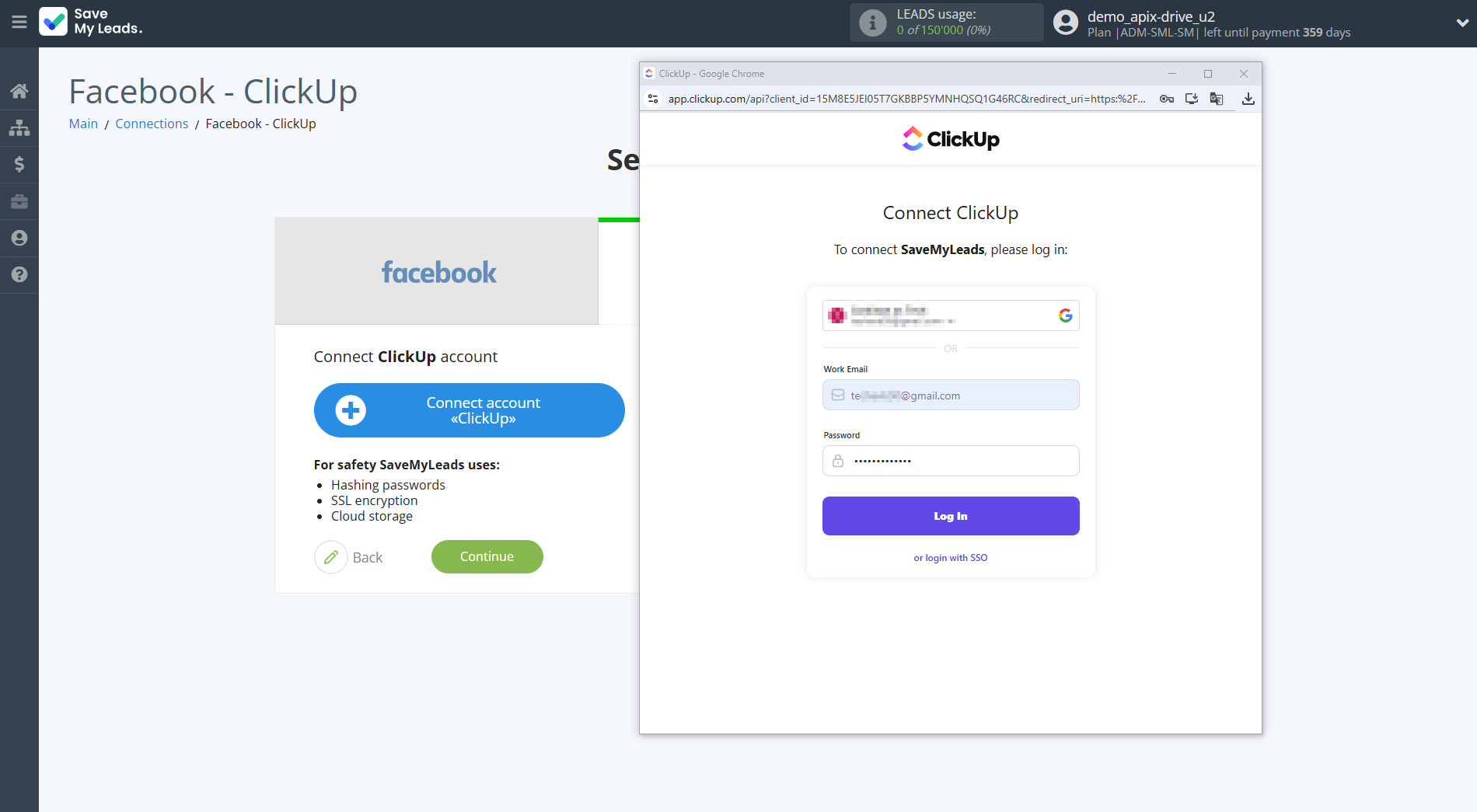 How to Connect Facebook with ClickUp | Data Destination account connection