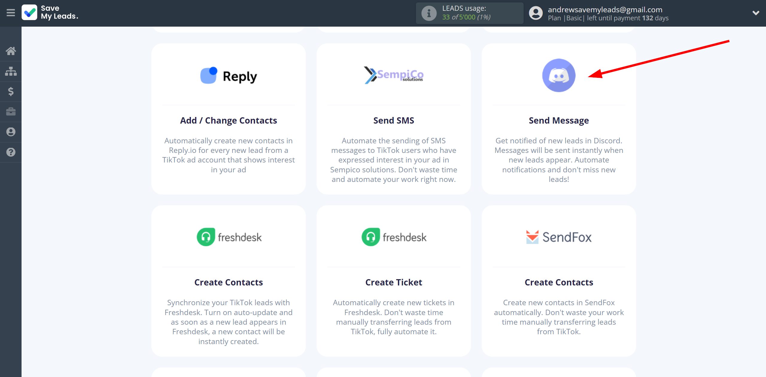 How to Connect TikTok with Discord | Data Destination system selection