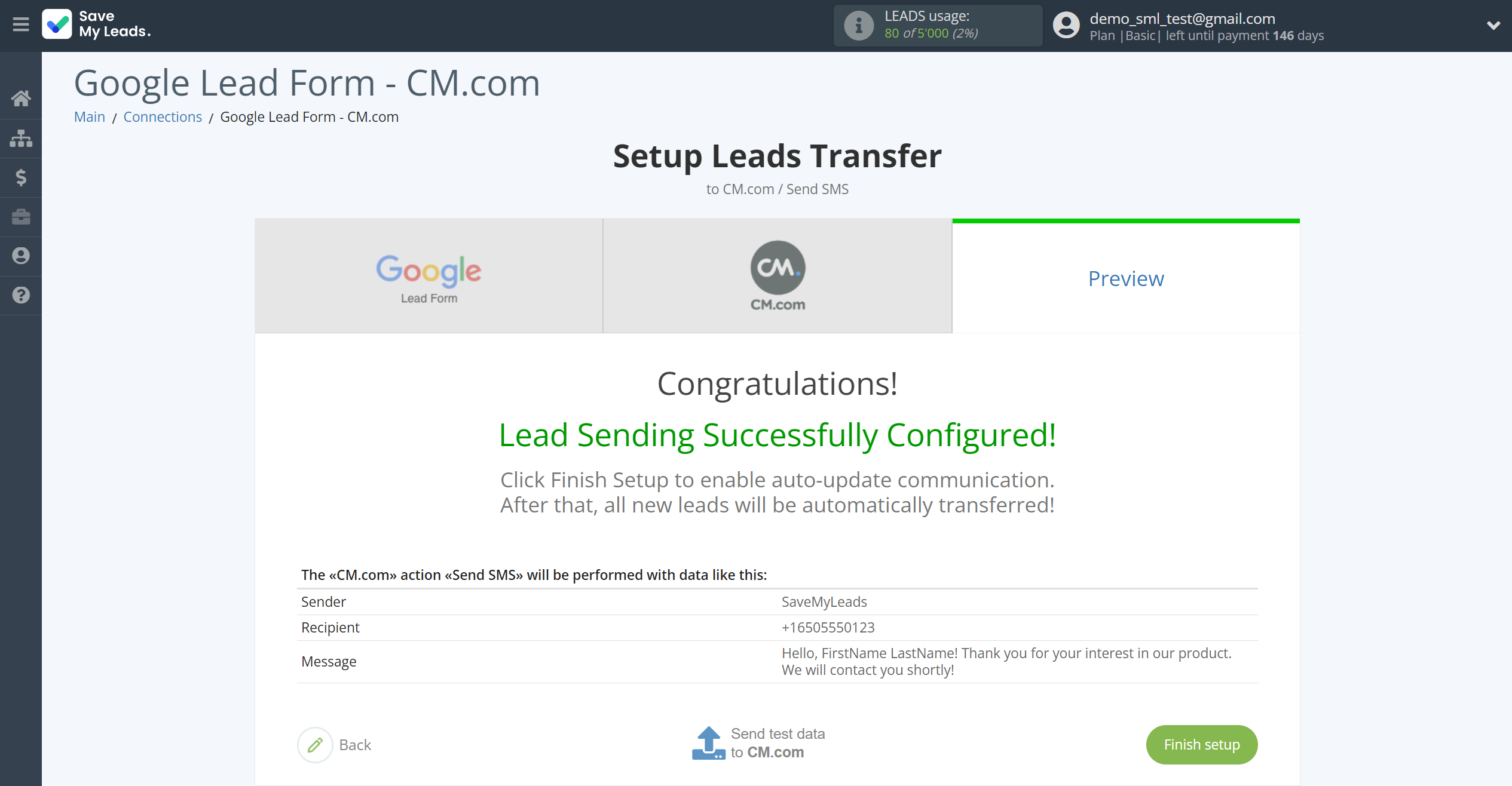 How to Connect Google Lead Form with CM.com | Test data