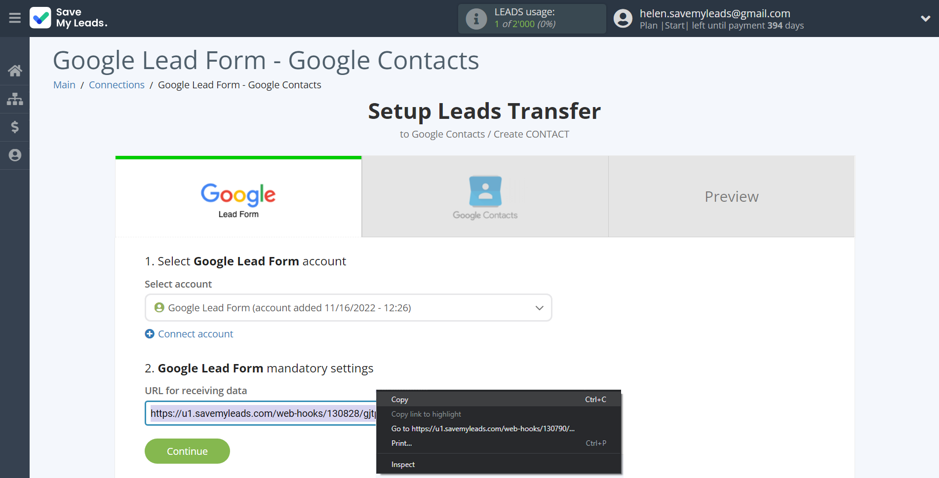 How to Connect Google Lead Form with Google Contacts | Data Source account connection