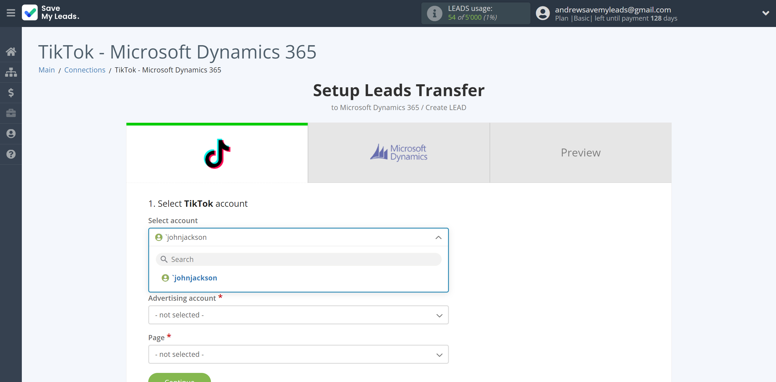 How to Connect TikTok with Microsoft Dynamics 365 Create Lead | Data Source account selection