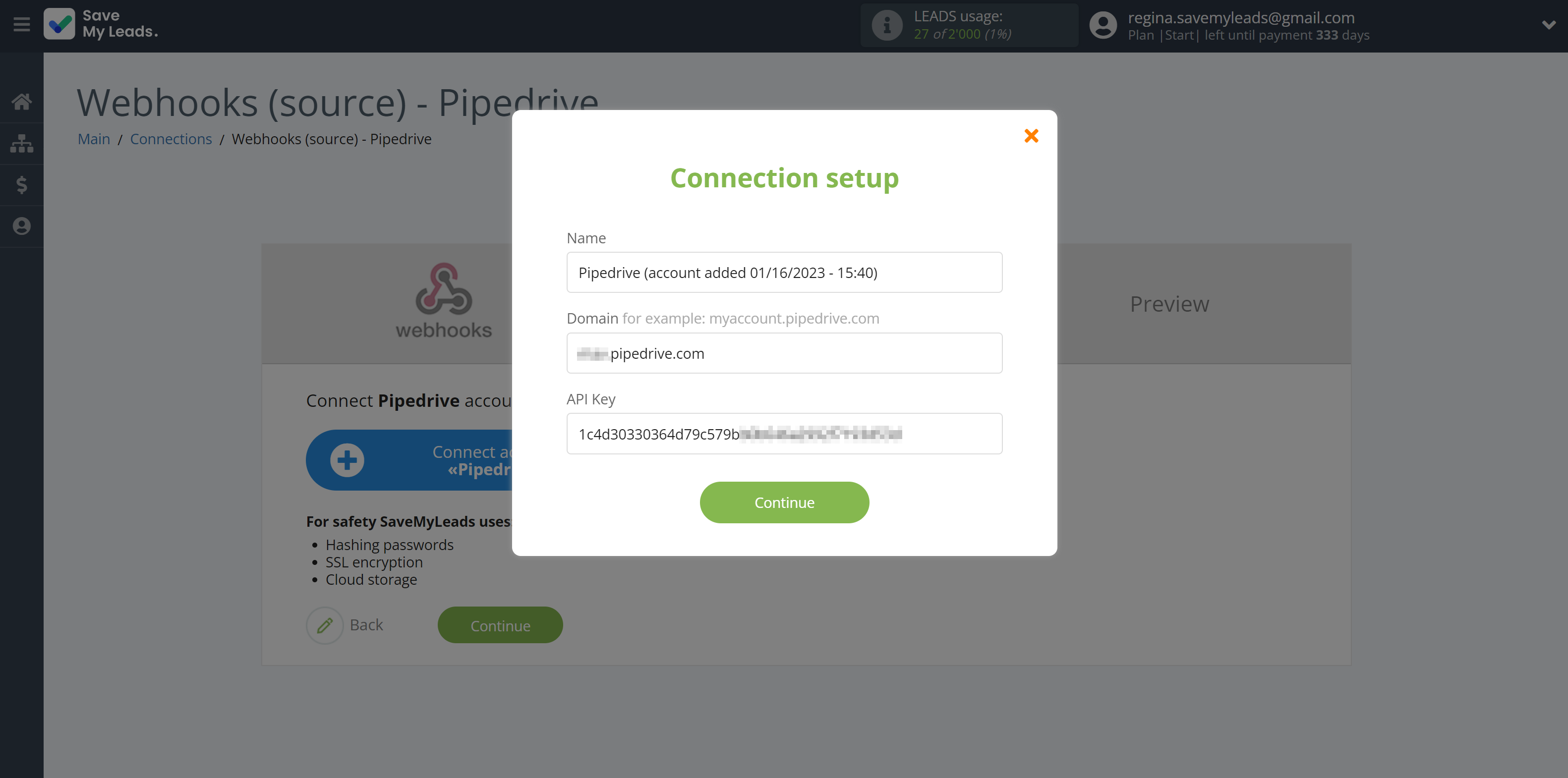 How to Connect Webhooks with Pipedrive Create Lead | Data Destination account connection