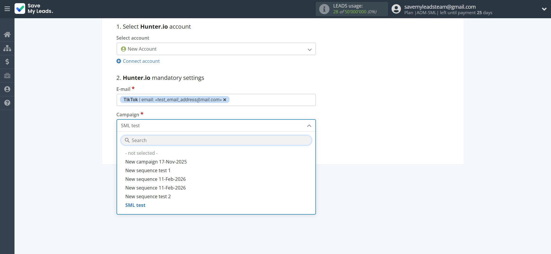 How to Connect TikTok with Hunter.io Create Contact | Assigning fields