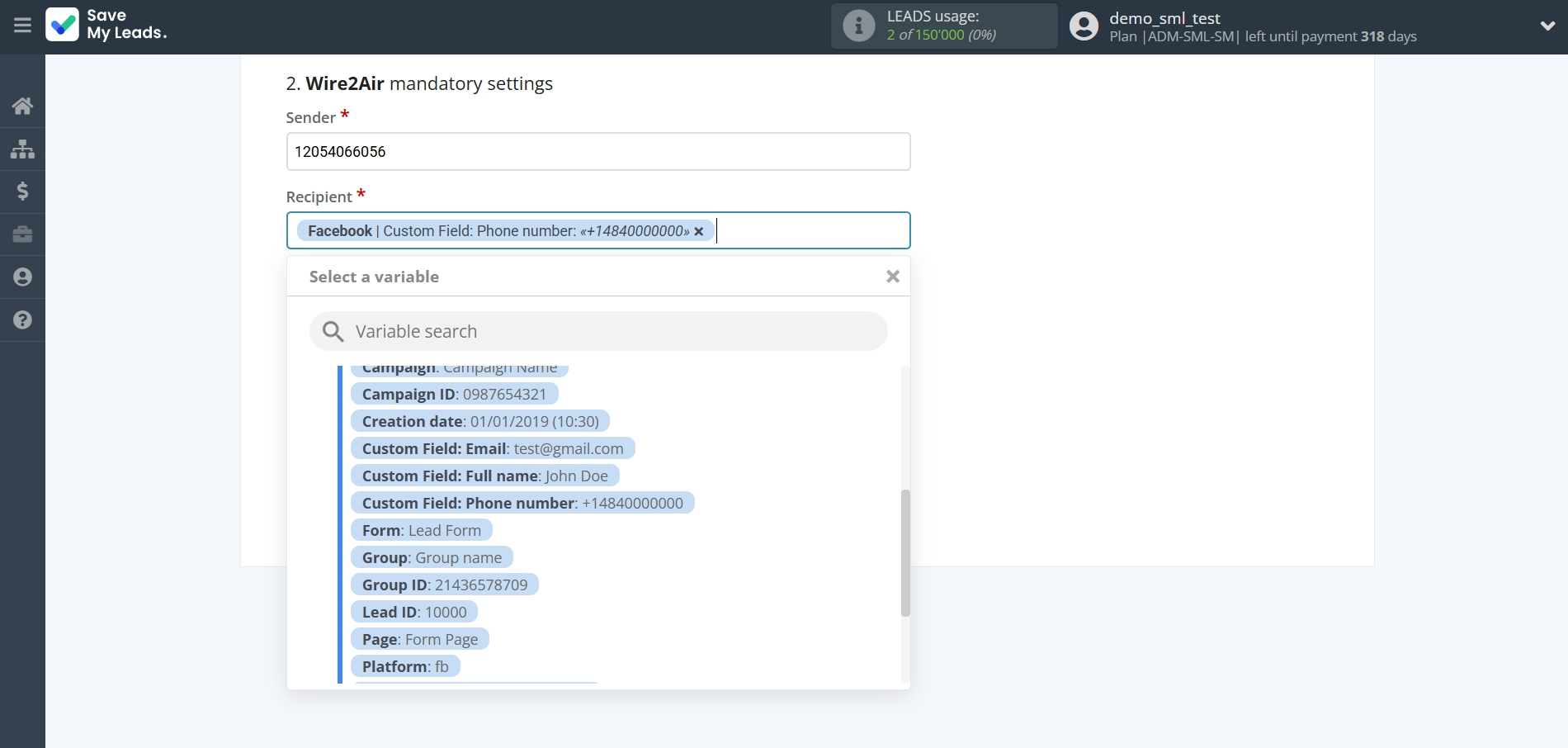 How to Connect Facebook with Wire2Air | Assigning fields How to Connect Facebook with Wire2Air | Assigning fields