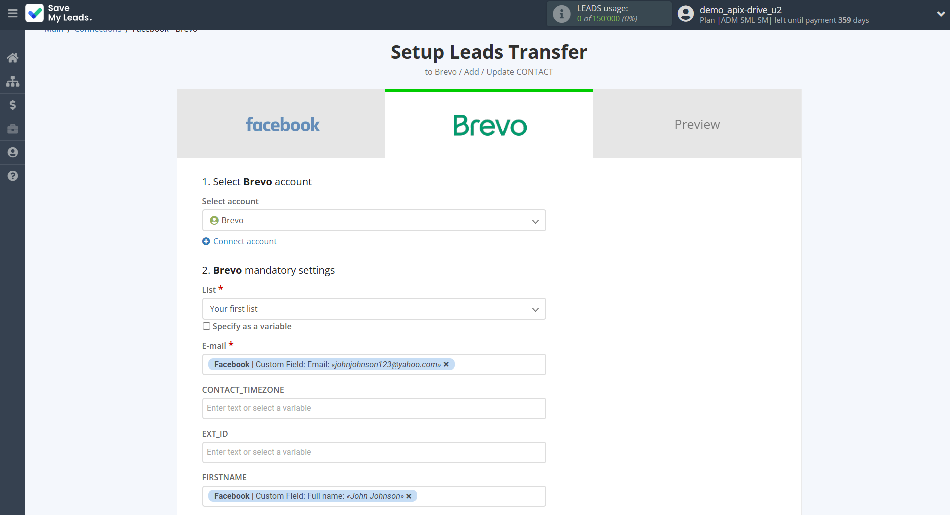 How to Connect Facebook with Brevo | Assigning fields