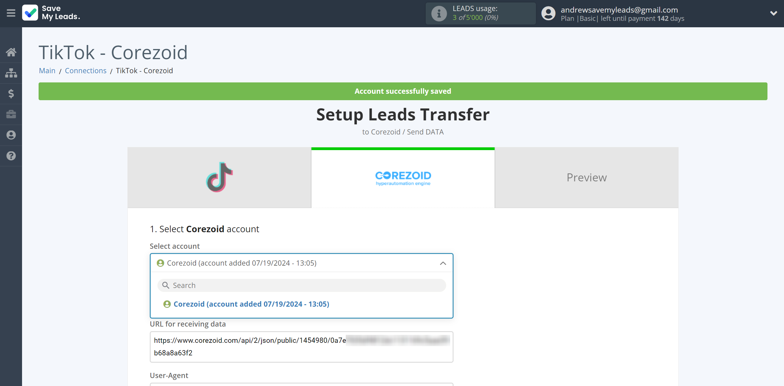 How to Connect TikTok with Corezoid | Data Destination account selection