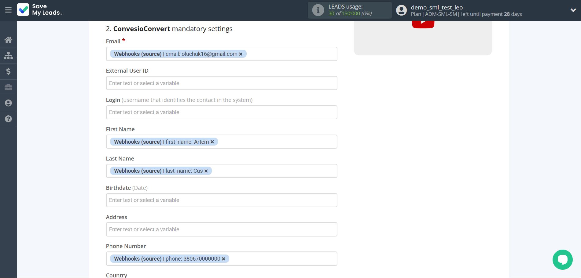 How to Connect Webhooks with ConvesioConvert | Assigning fields