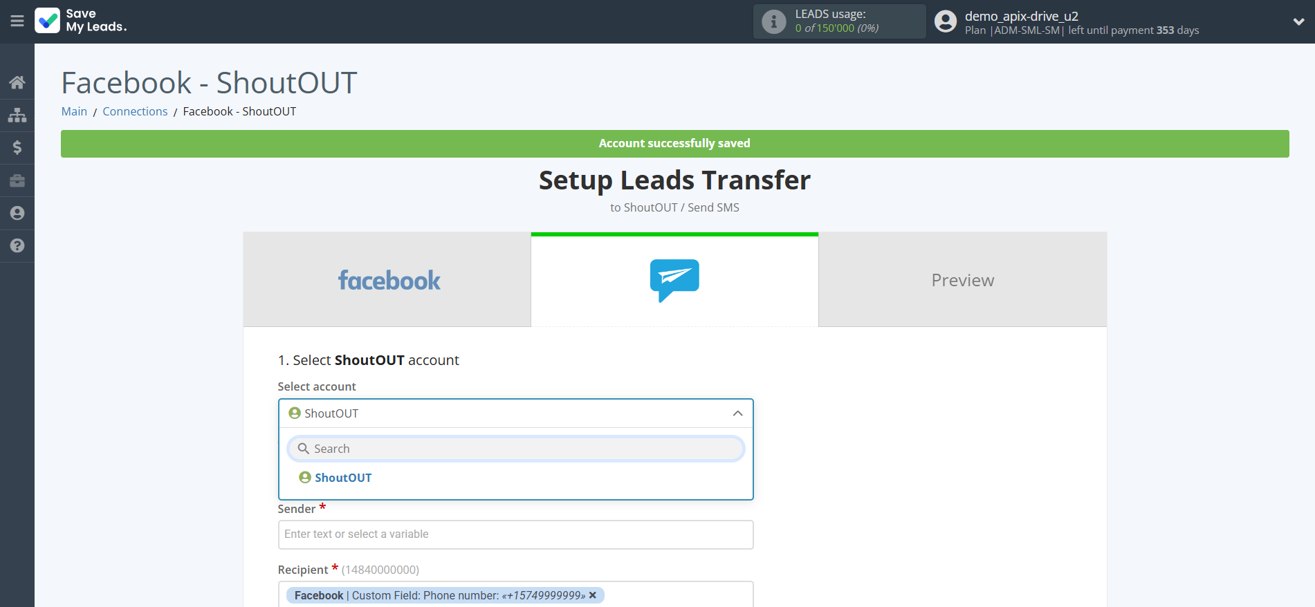 How to Connect Facebook with ShoutOUT | Data Destination account selection How to Connect Facebook with ShoutOUT | Data Destination account selection