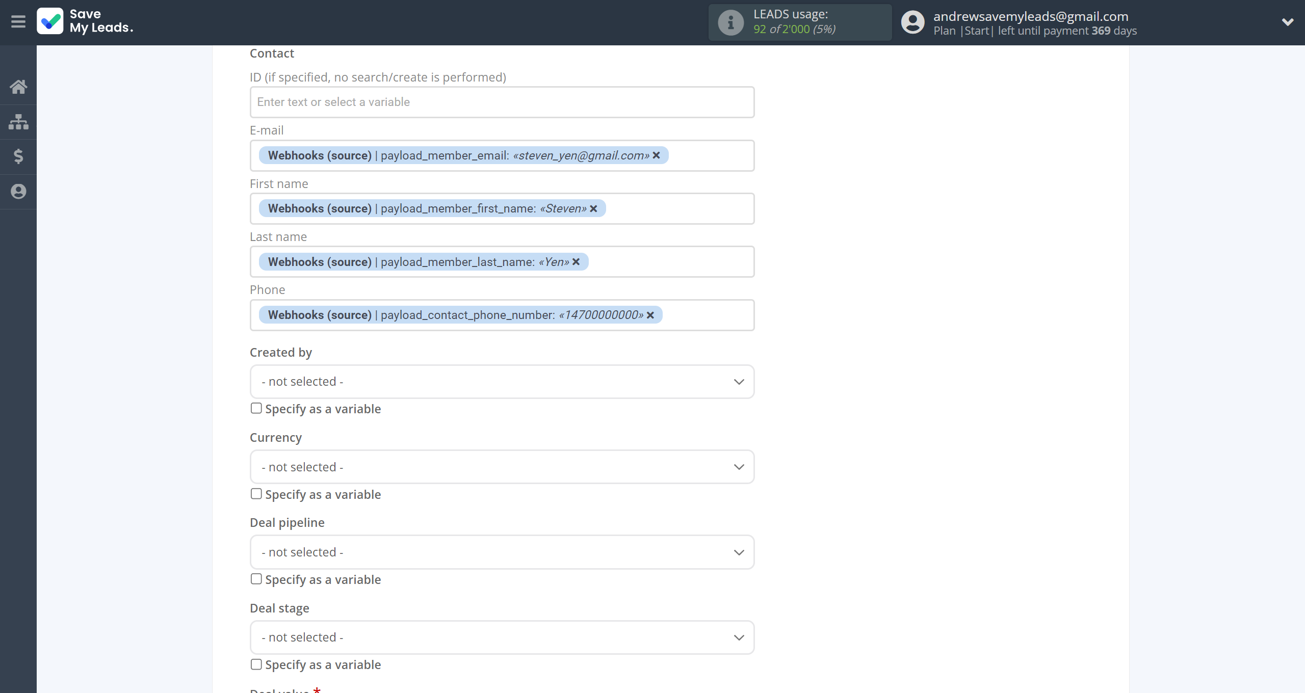 How to Connect Webhooks with Freshworks Create Deal | Assigning fields