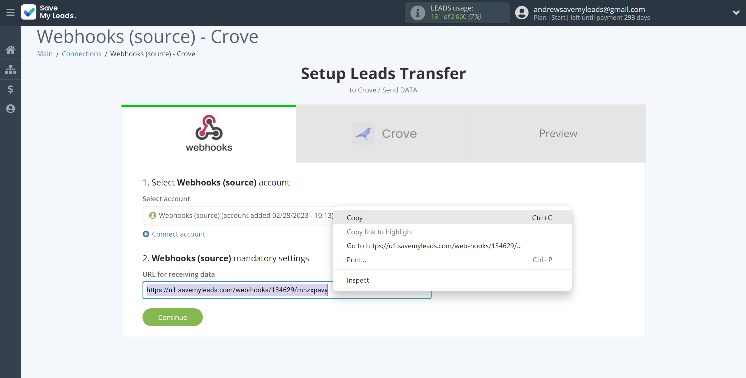 How to Connect Webhooks with Crove | Data Source account connection