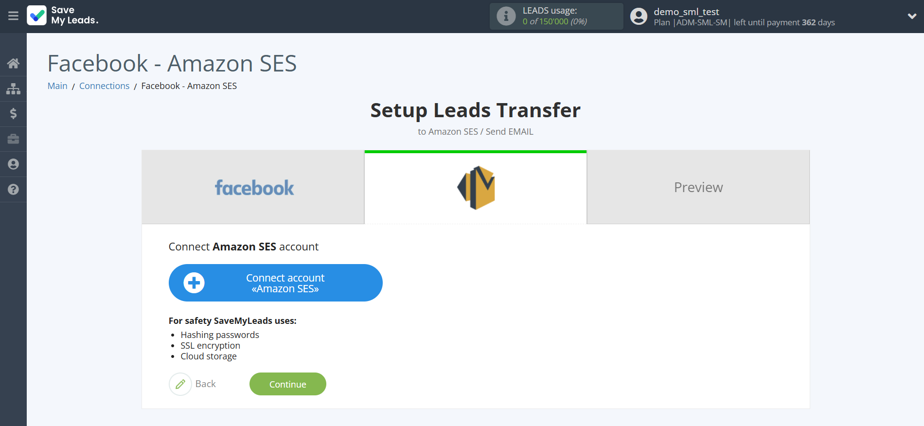 How to Connect Facebook with Amazon SES | Data Destination account connection