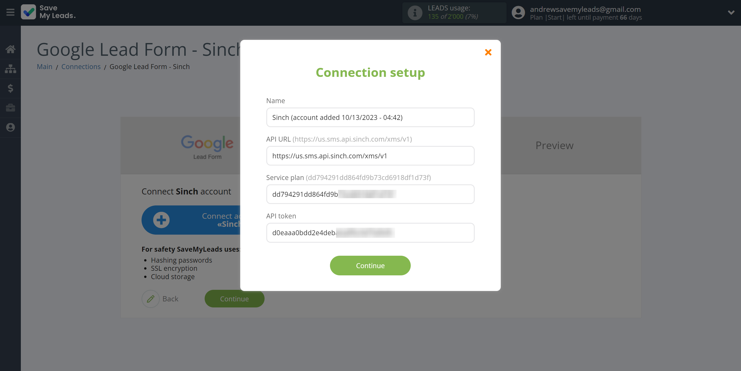 How to Connect Google Lead Form with Sinch | Data Destination account connection