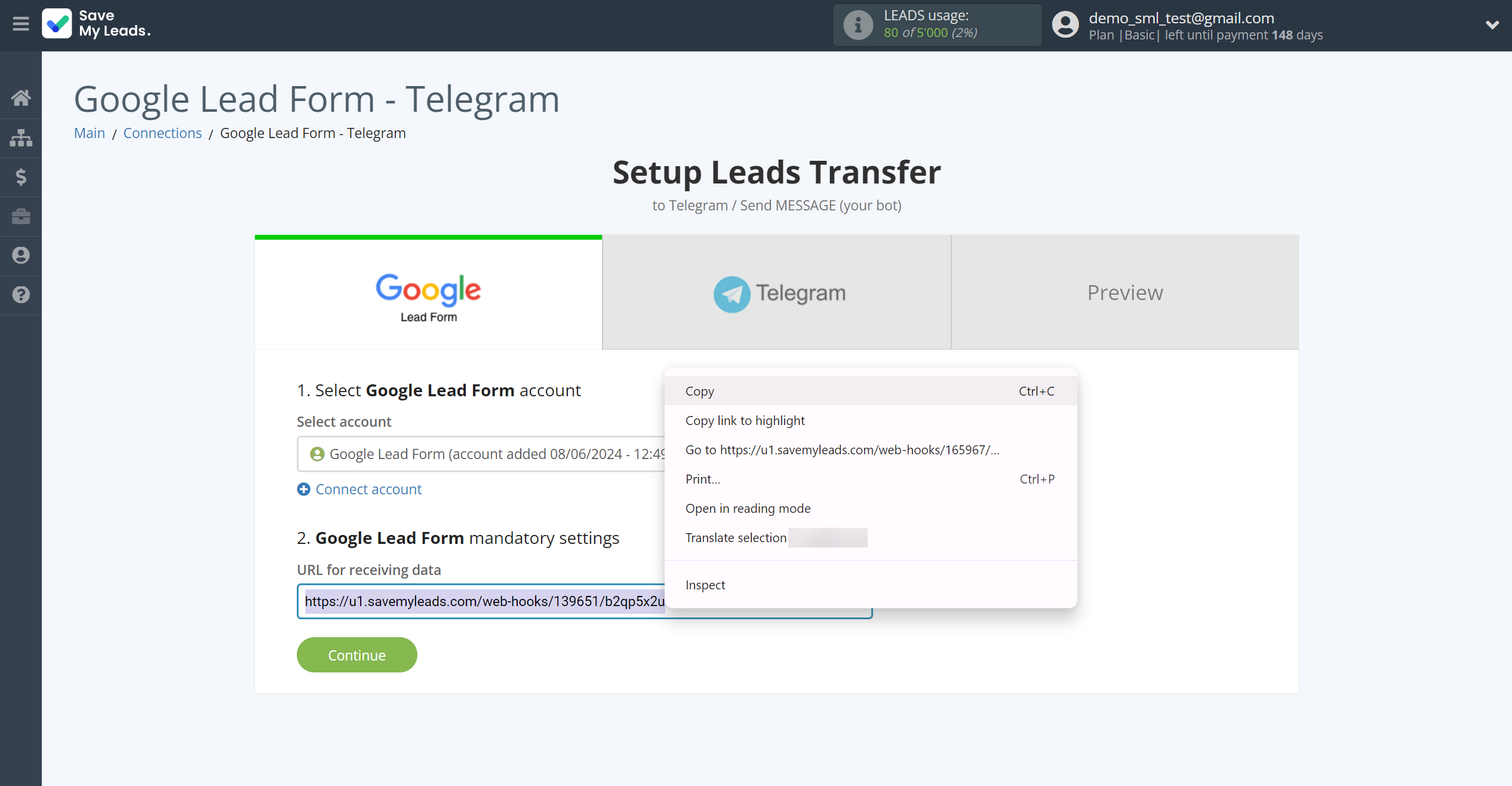 How to Connect Google Lead Form with Telegram (your bot) | Data Source account connection