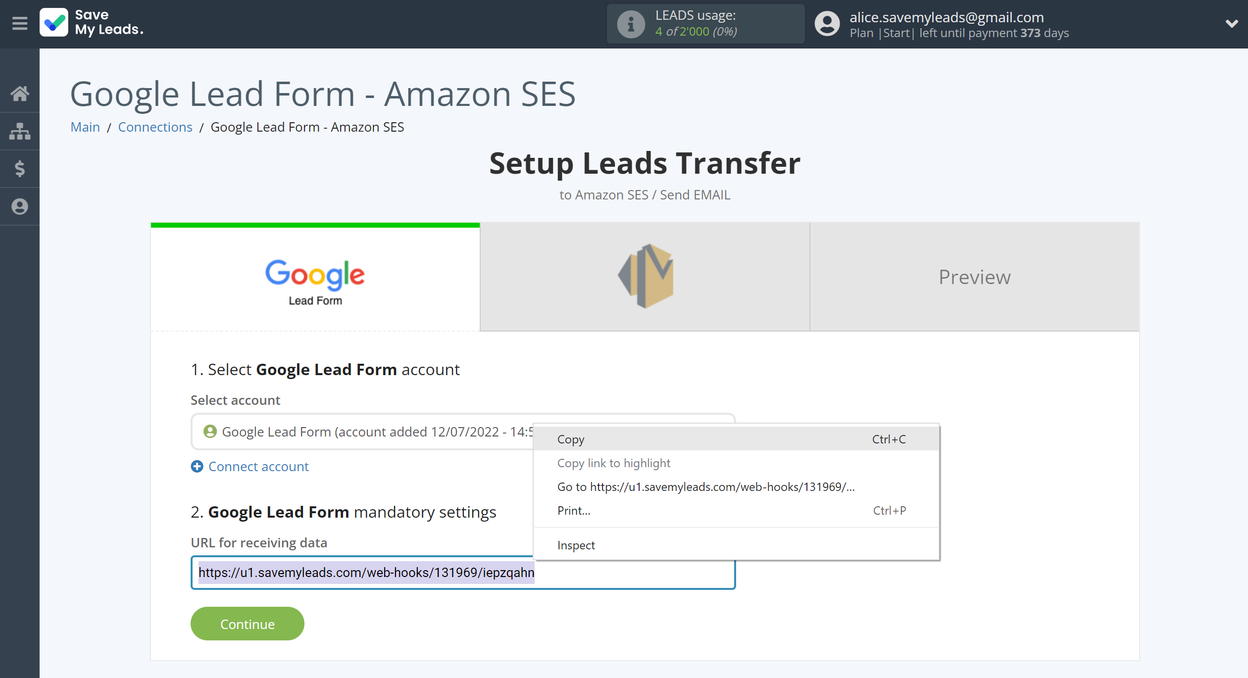 How to Connect Google Lead Form with Amazon SES | Data Source account connection