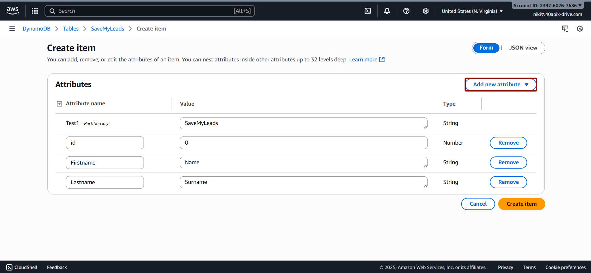 How to Connect Facebook with Amazon DynamoDB | Creating table
