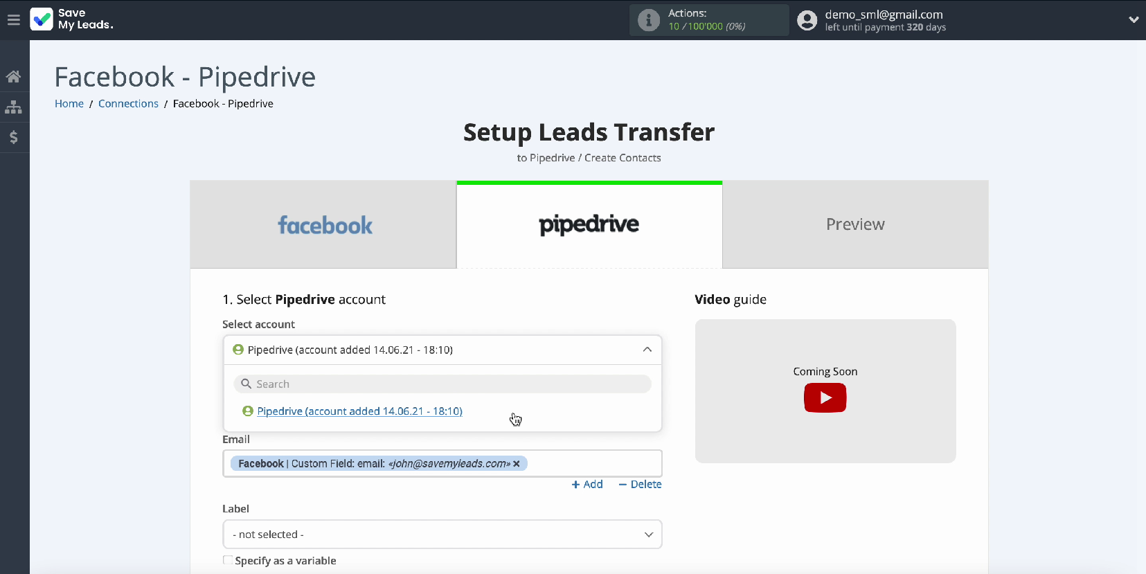 Facebook Leads Ads and Pipedrive CRM integration | Choose your account