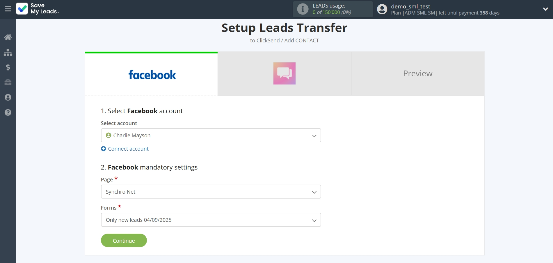 How to Connect Facebook with ClickSend Add Contacts | Data Source account connection