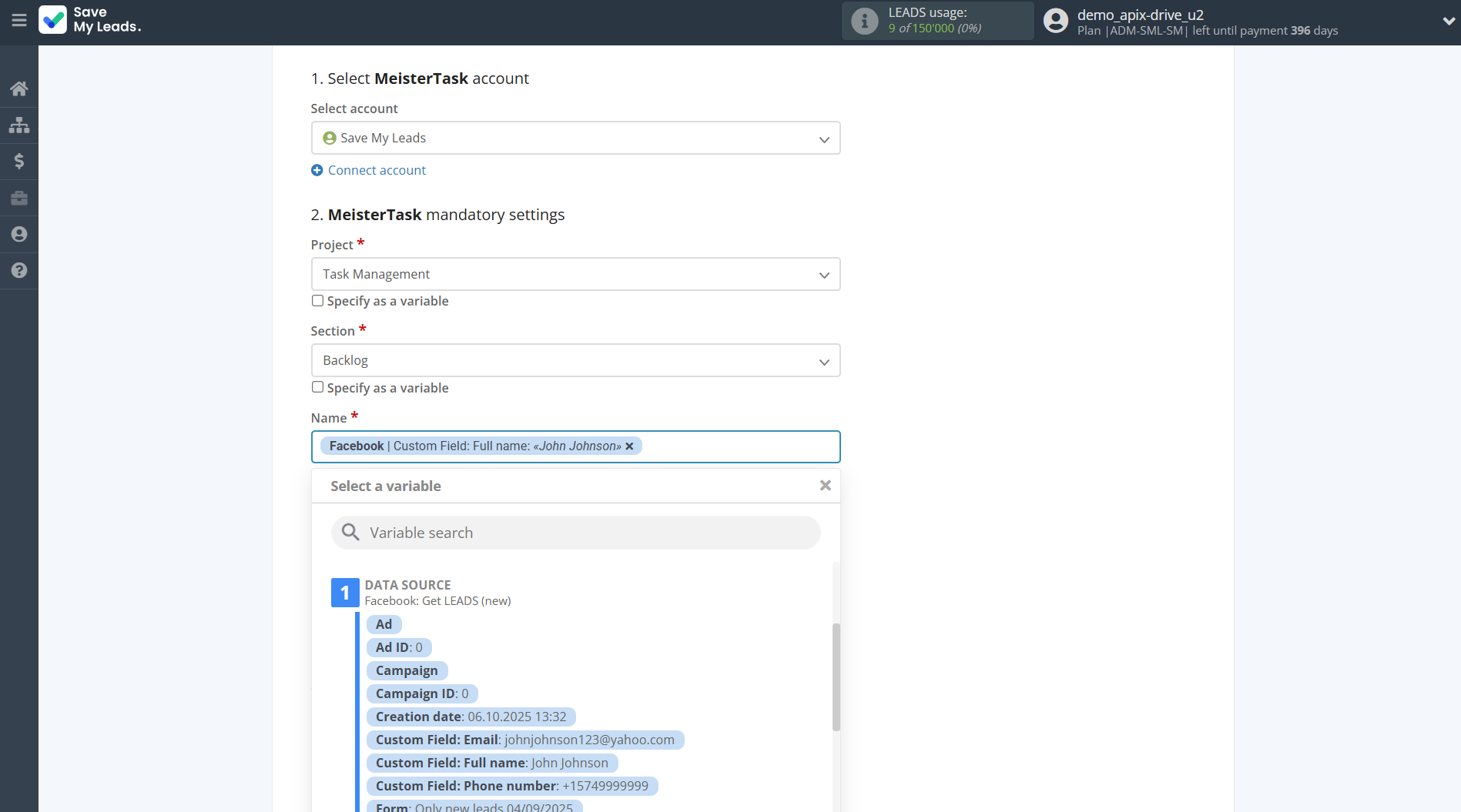 How to Connect Facebook with MeisterTask | Assigning fields How to Connect Facebook with MeisterTask | Assigning fields