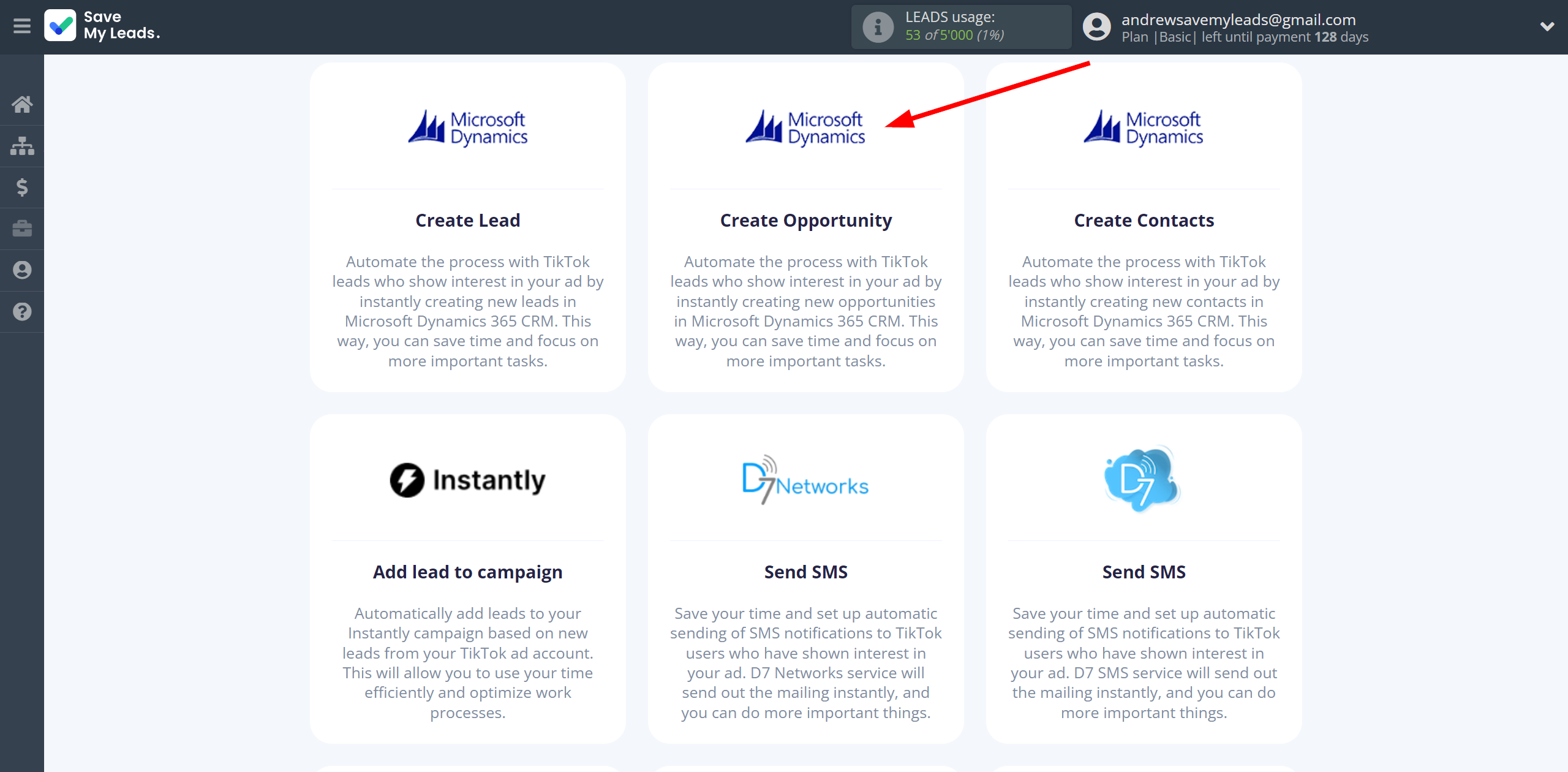 How to Connect TikTok with Microsoft Dynamics 365 Create Opportunity | Data Destination system selection