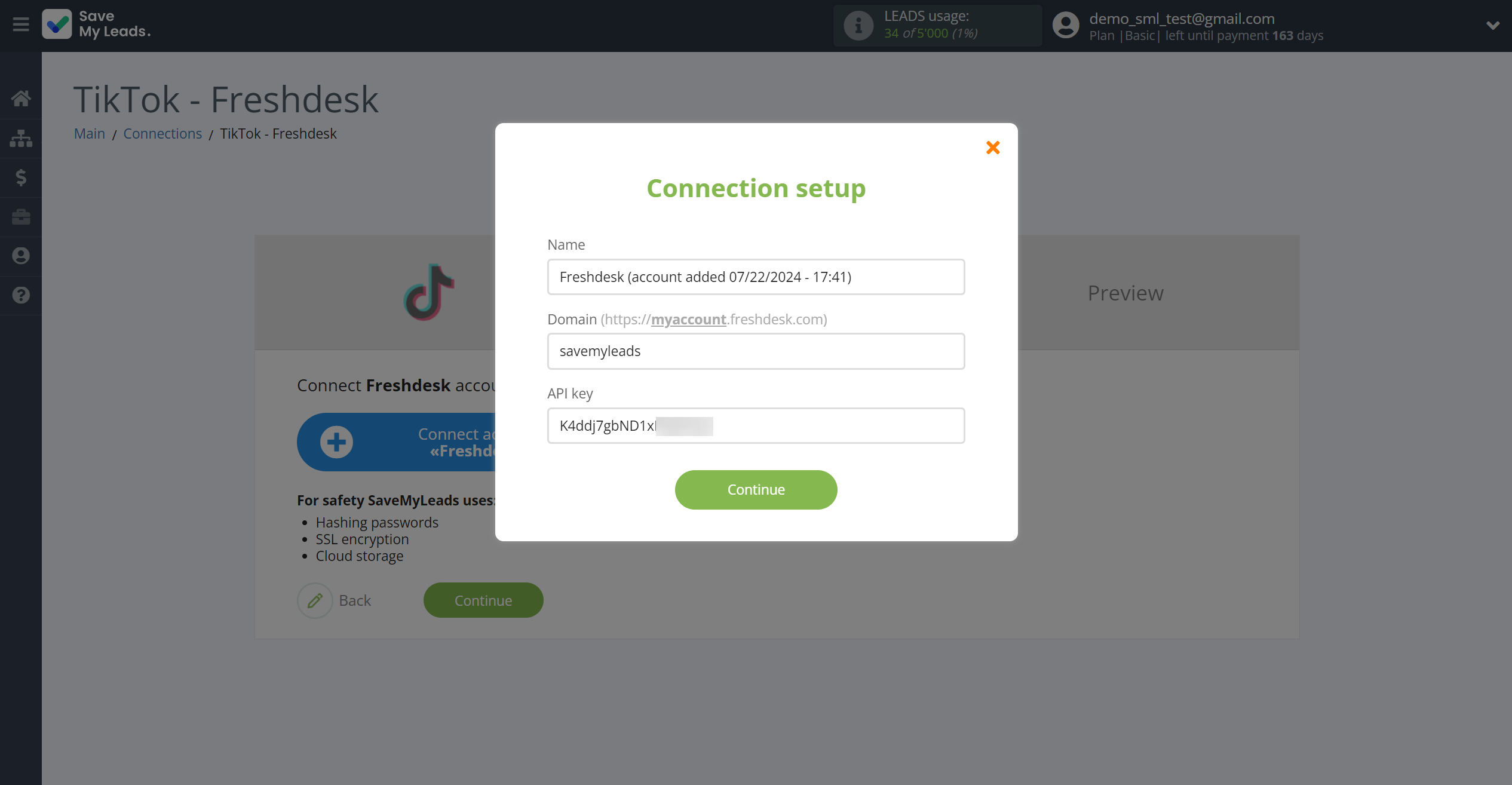 How to Connect TikTok with Freshdesk Create Contacts | Data Destination account connection