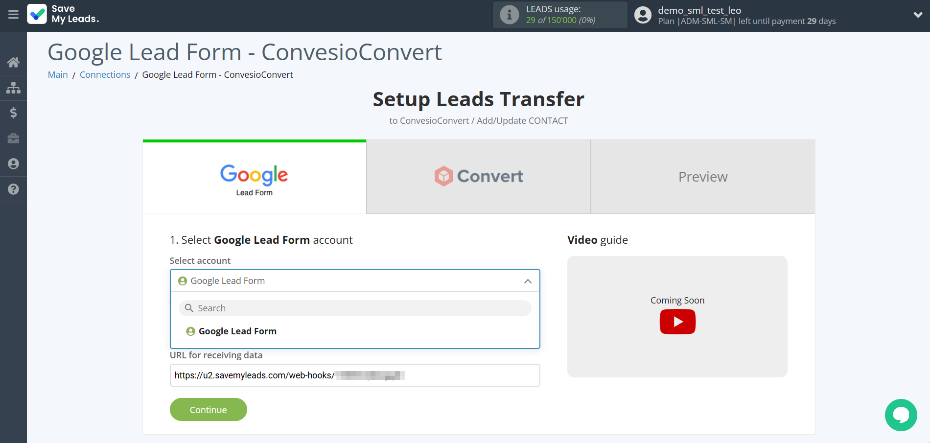 How to Connect Google Lead Form with ConvesioConvert | Data Source account selection