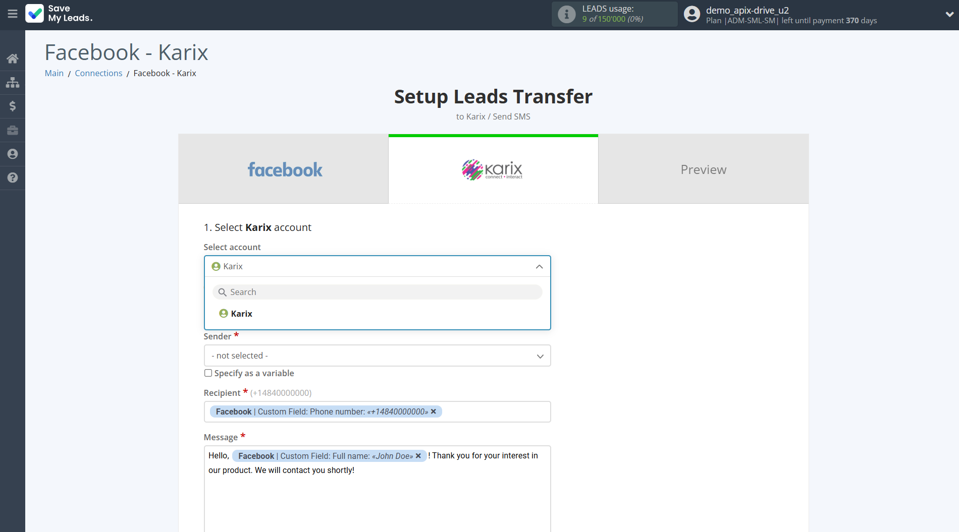 How to Connect Facebook with Karix | Data Destination account selection How to Connect Facebook with Karix | Data Destination account selection