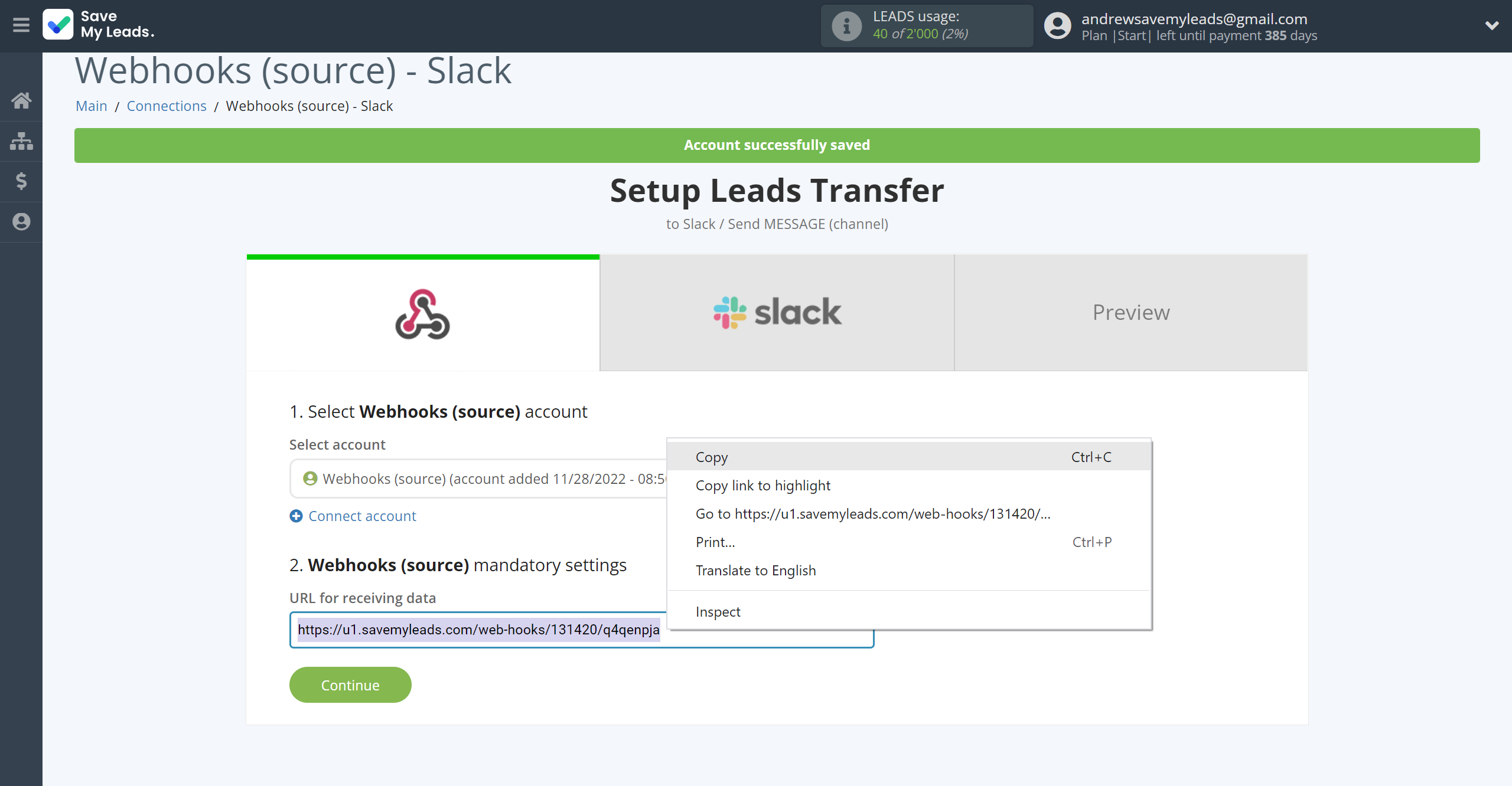 How to Connect Webhooks with Slack Channel Notification | Data Source account connection