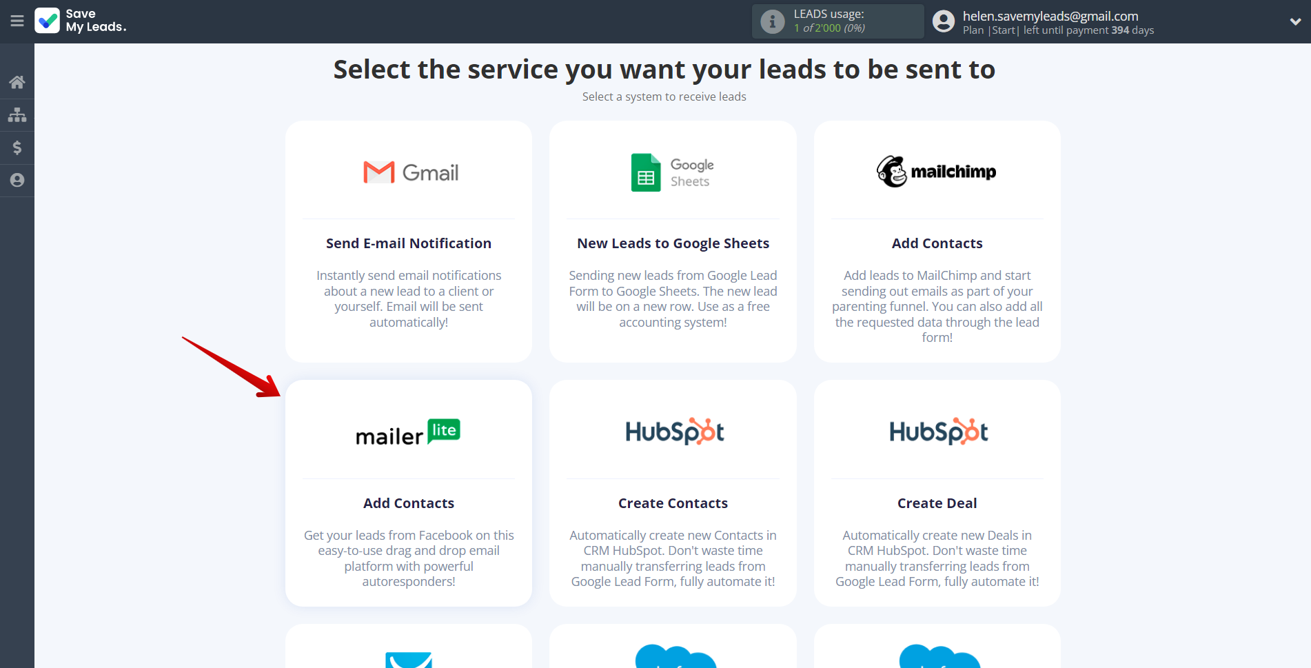 How to Connect Google Lead Form with MailerLite | Data Destination system selection