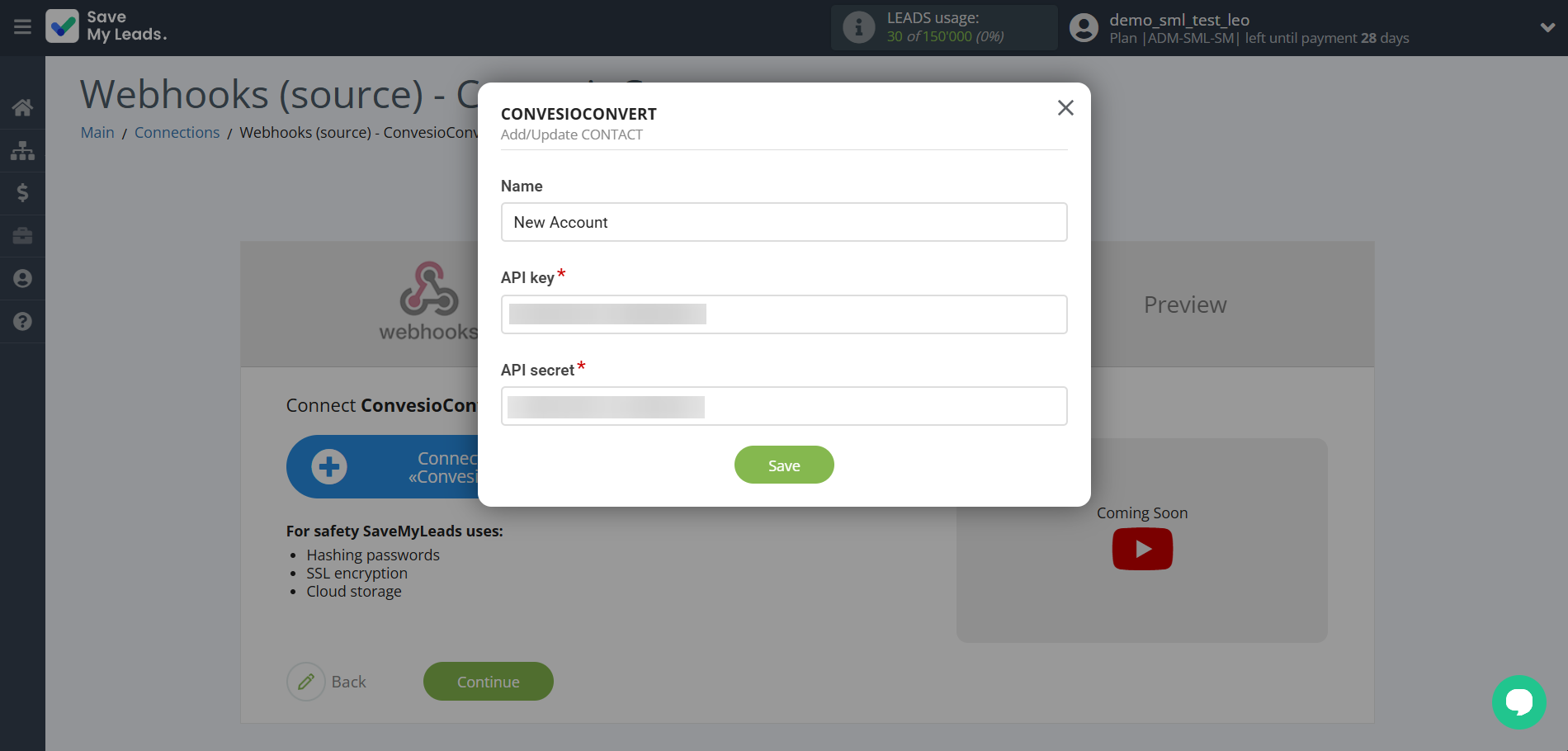 How to Connect Webhooks with ConvesioConvert | Data Destination account connection