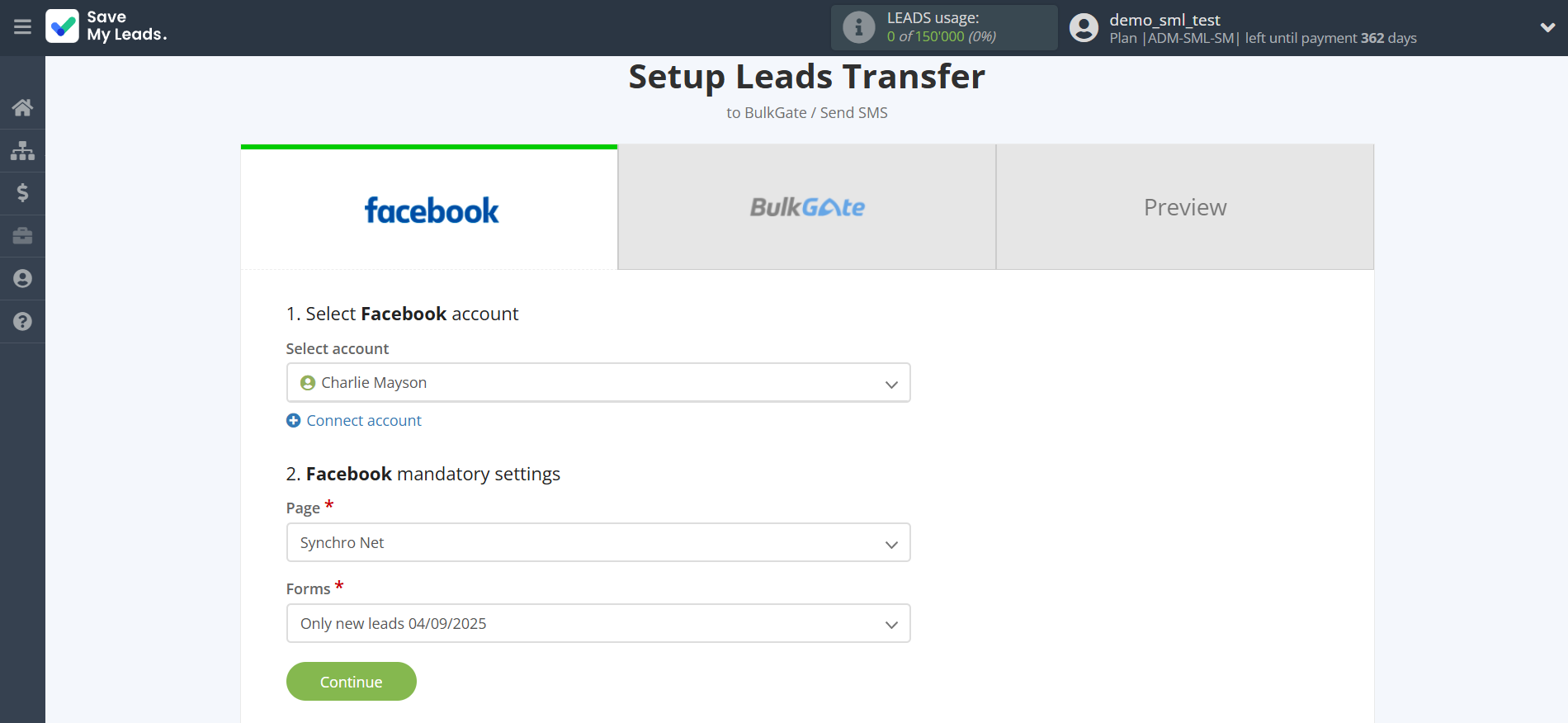 How to Connect Facebook with BulkGate | Data Source account connection