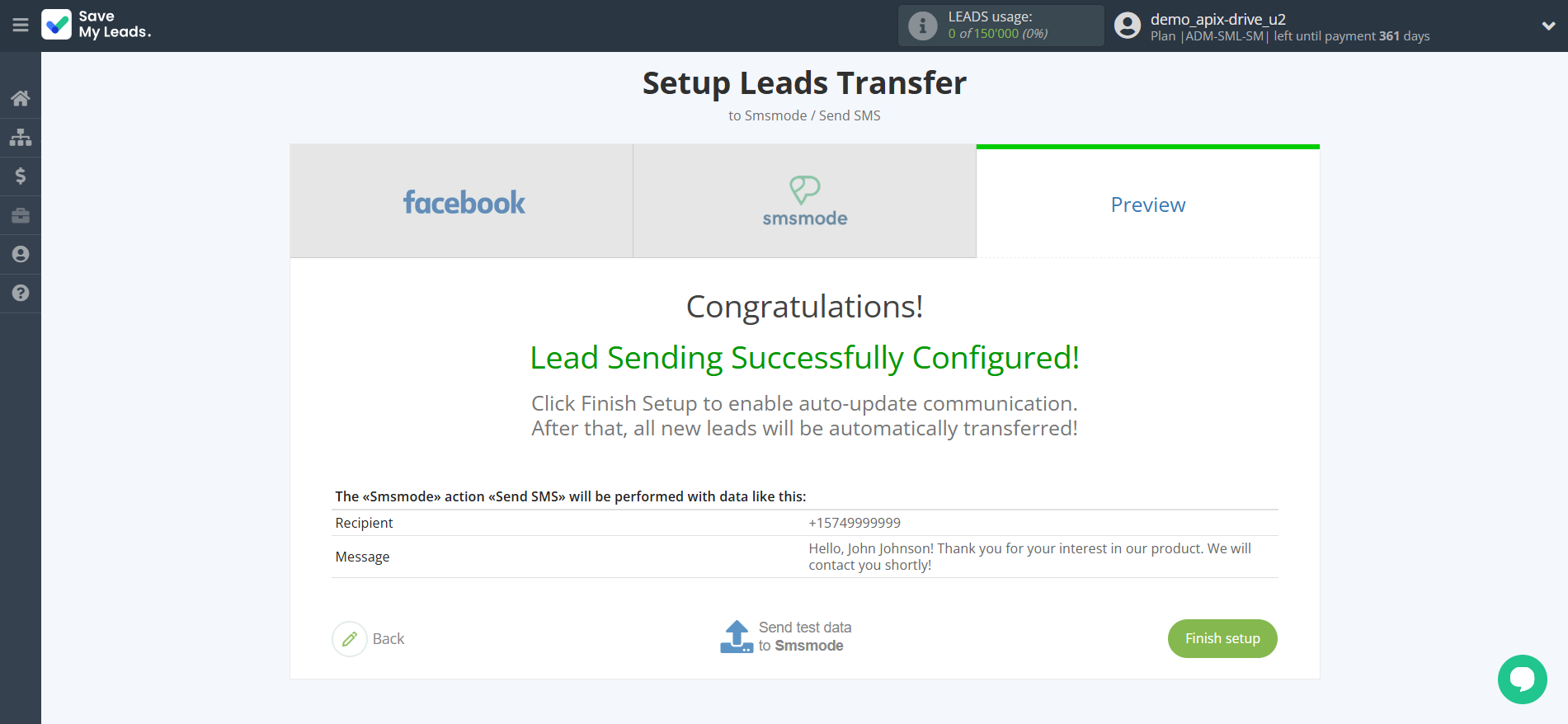 How to Connect Facebook with Smsmode | Test data