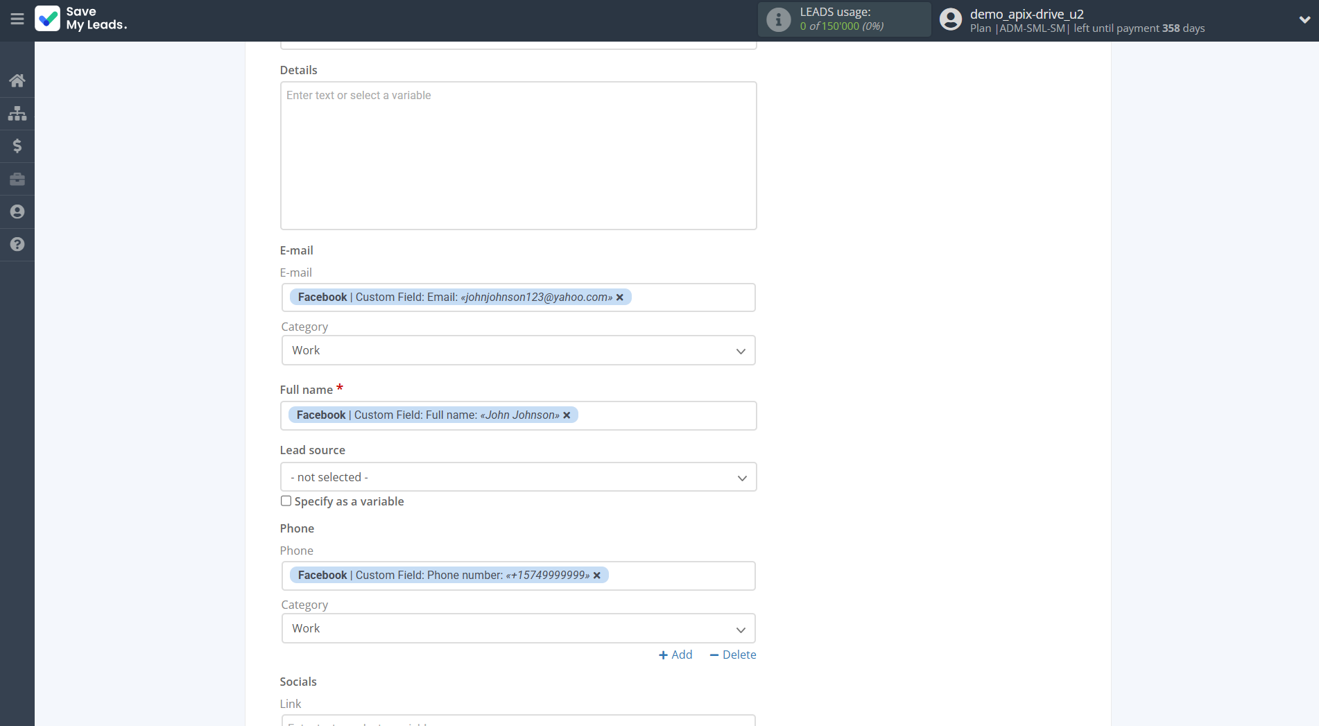 How to Connect Facebook with Copper Create Lead | Assigning fields