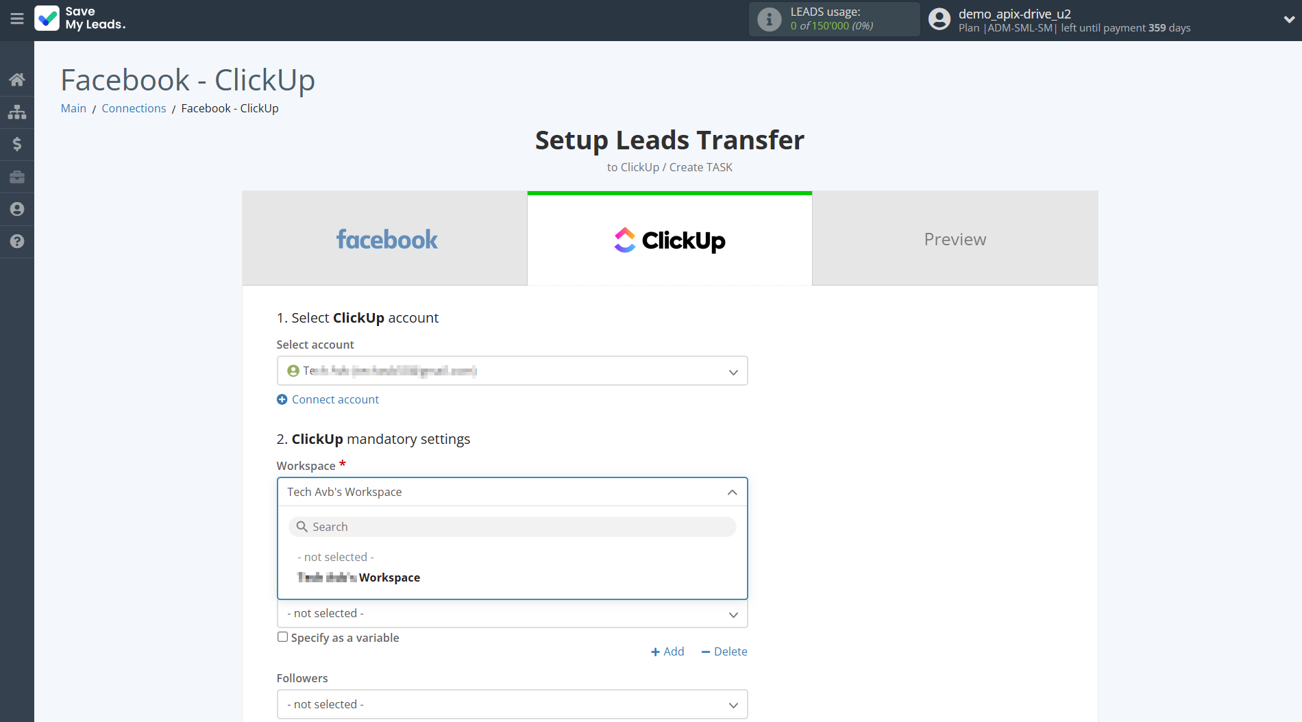 How to Connect Facebook with ClickUp | Assigning fields