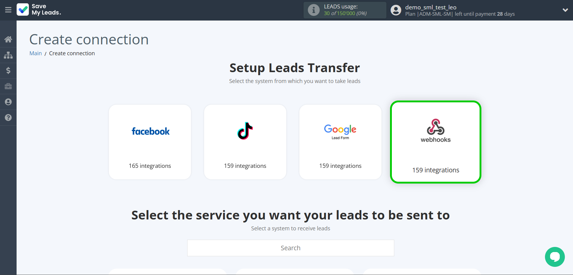 How to Connect Webhooks with ConvesioConvert | Data Source system selection
