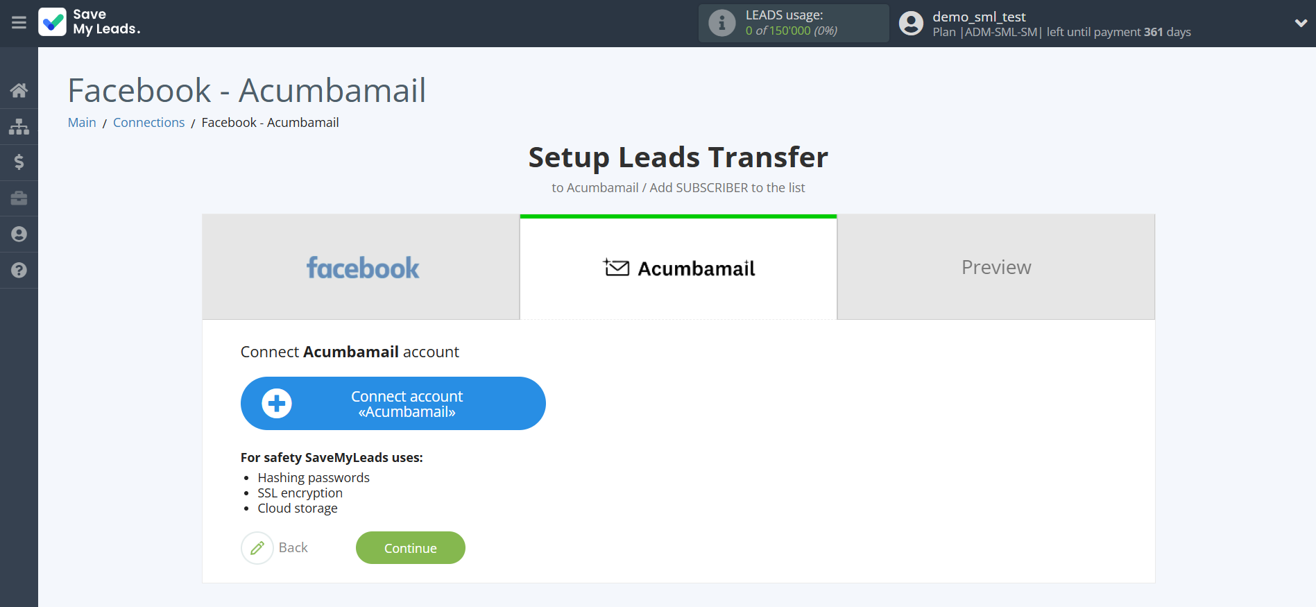 How to Connect Facebook with Acumbamail Add Subscribers | Data Destination account connection
