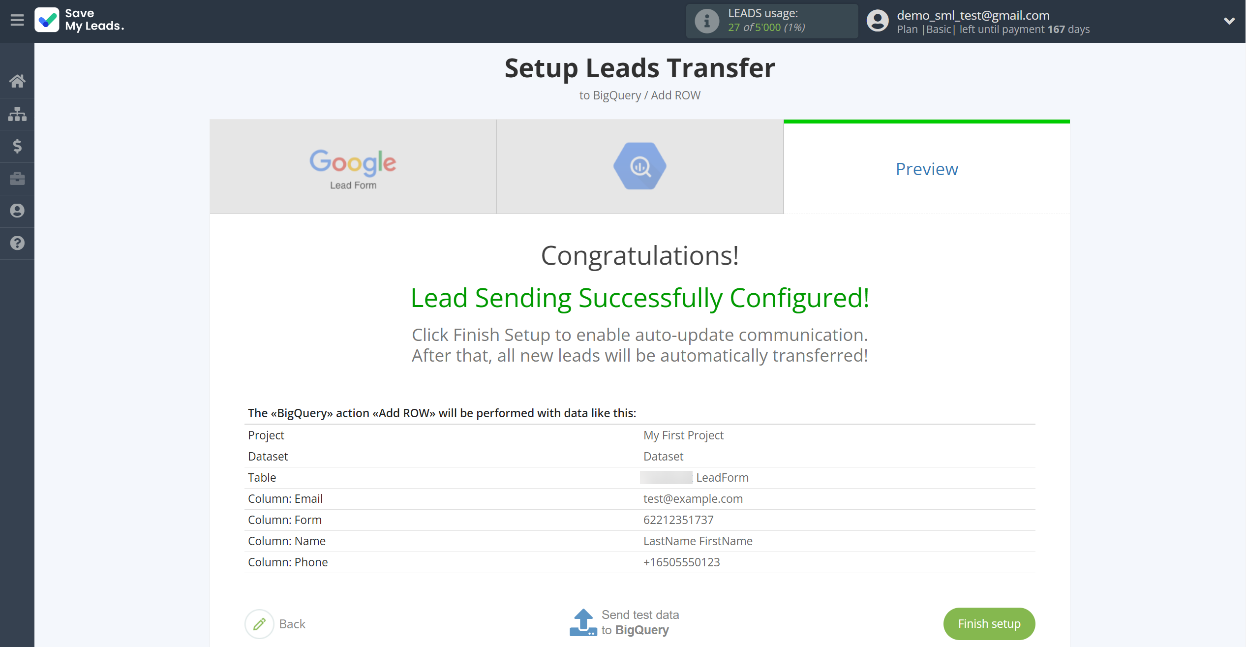 How to Connect Google Lead Form with BigQuery | Test data