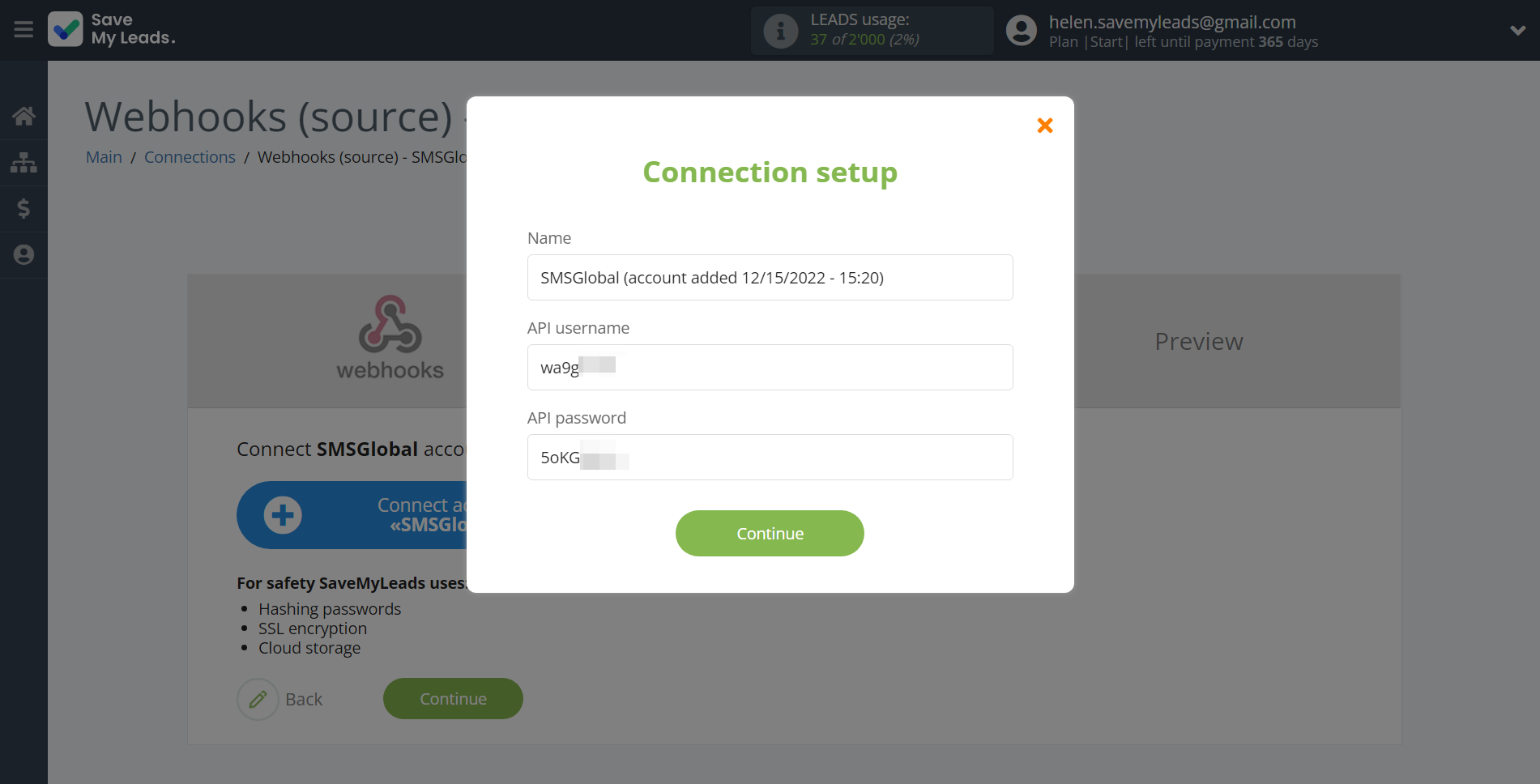 How to Connect Webhooks with SMSGlobal | Data Destination account connection