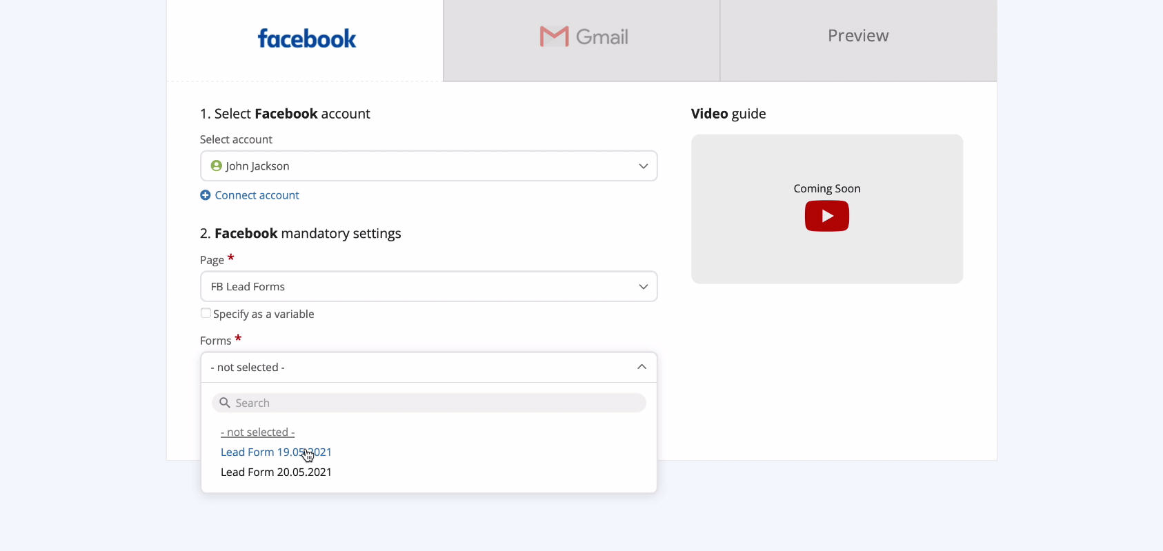 Facebook Lead Ads + Gmail Integration | Specify the forms
