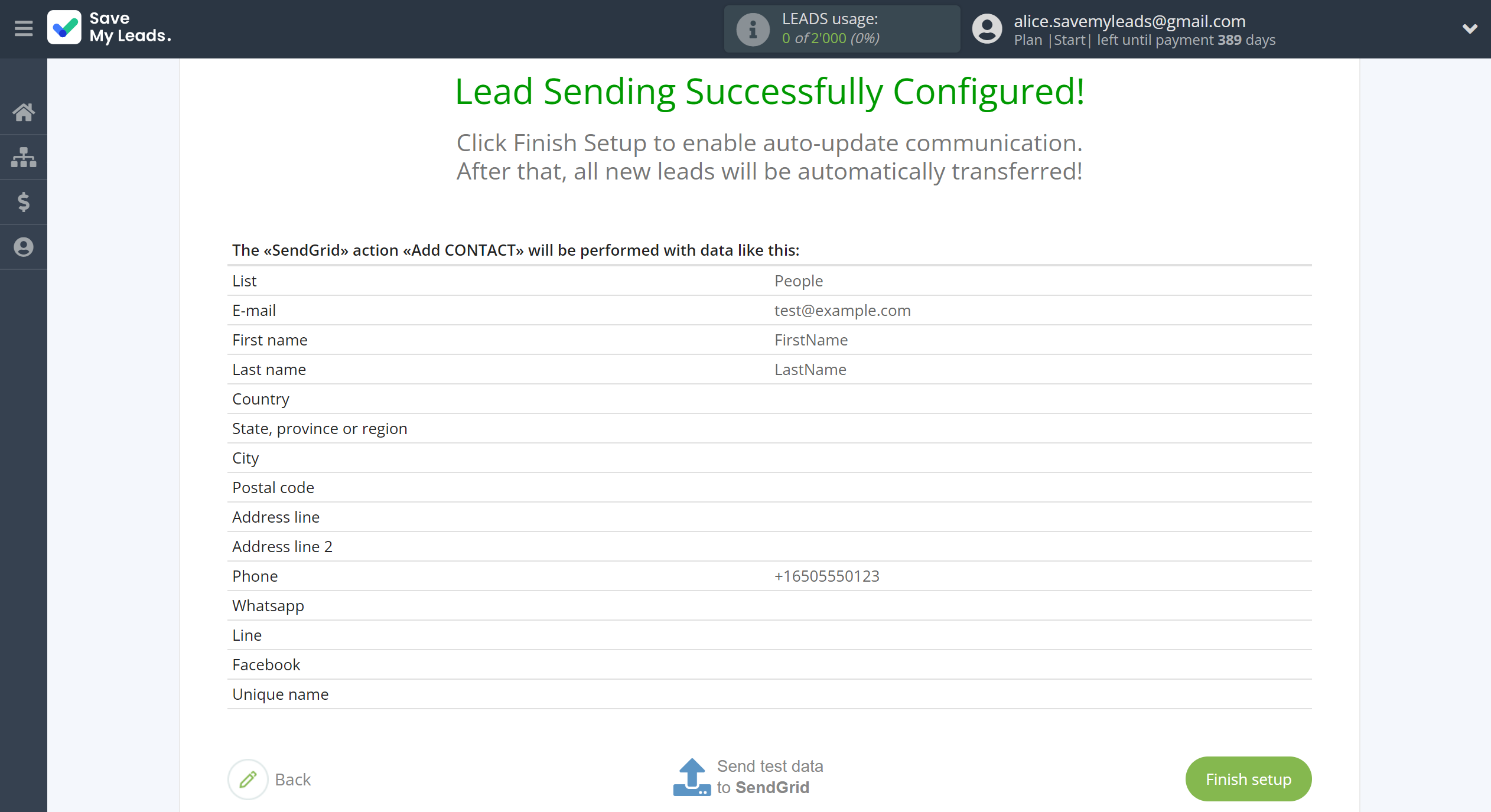 How to Connect Google Lead Form with SendGrid | Test data