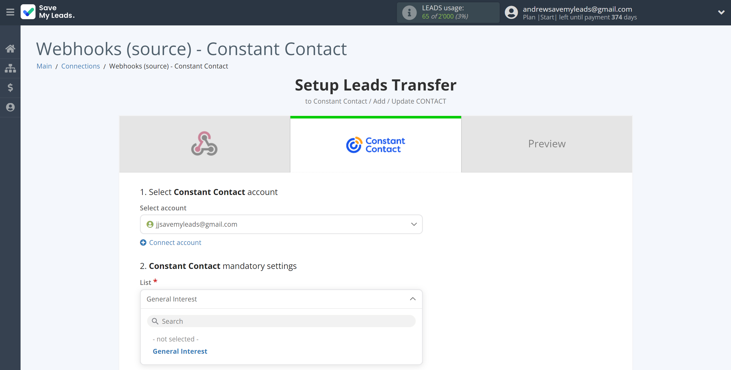 How to Connect Webhooks with Constant Contact | Assigning fields