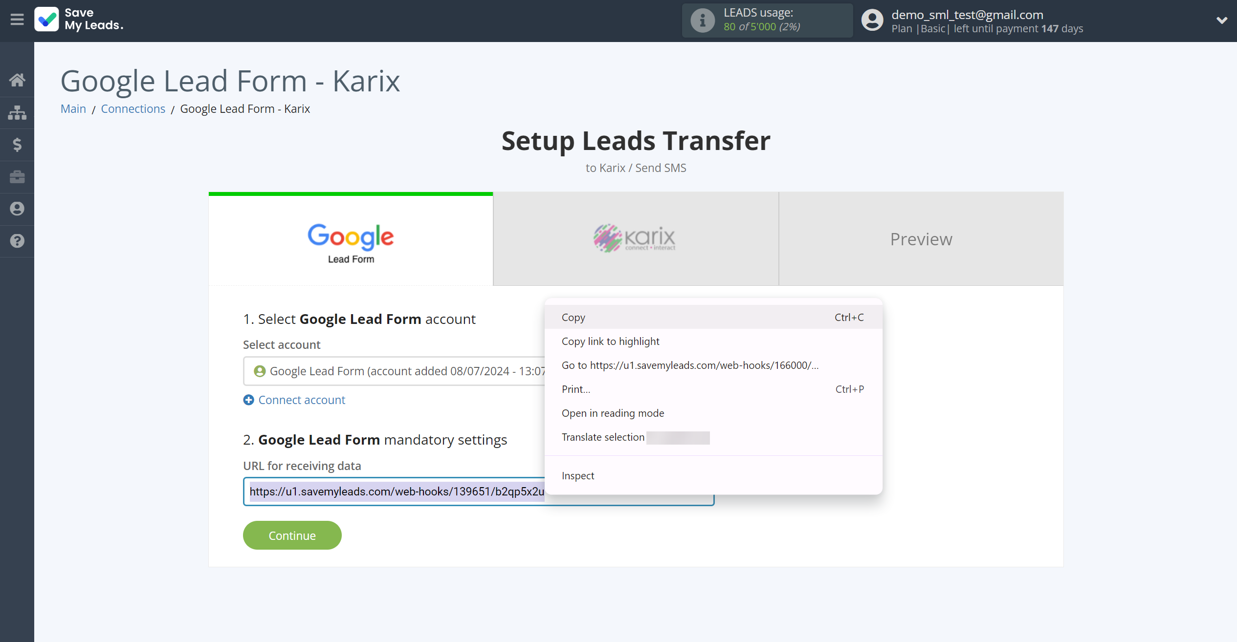 How to Connect Google Lead Form with Karix | Data Source account connection