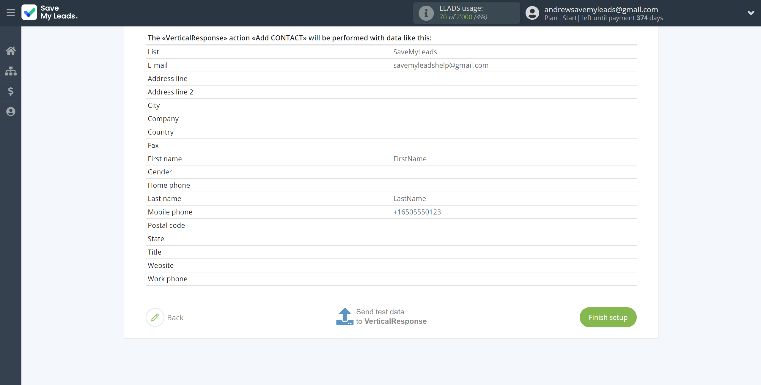 How to Connect Google Lead Form with VerticalResponse | Test data