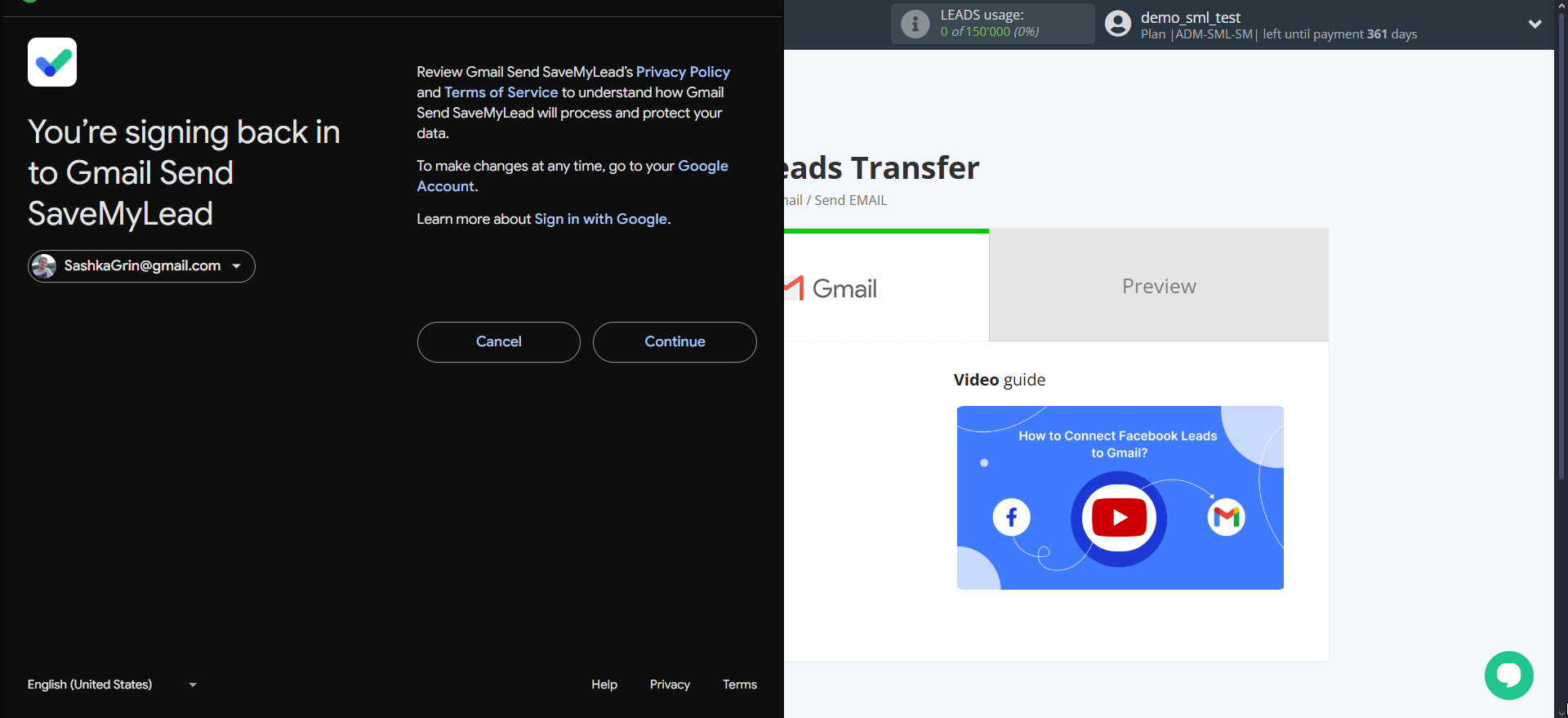 How to Connect Facebook with Gmail | Data Destination account connection