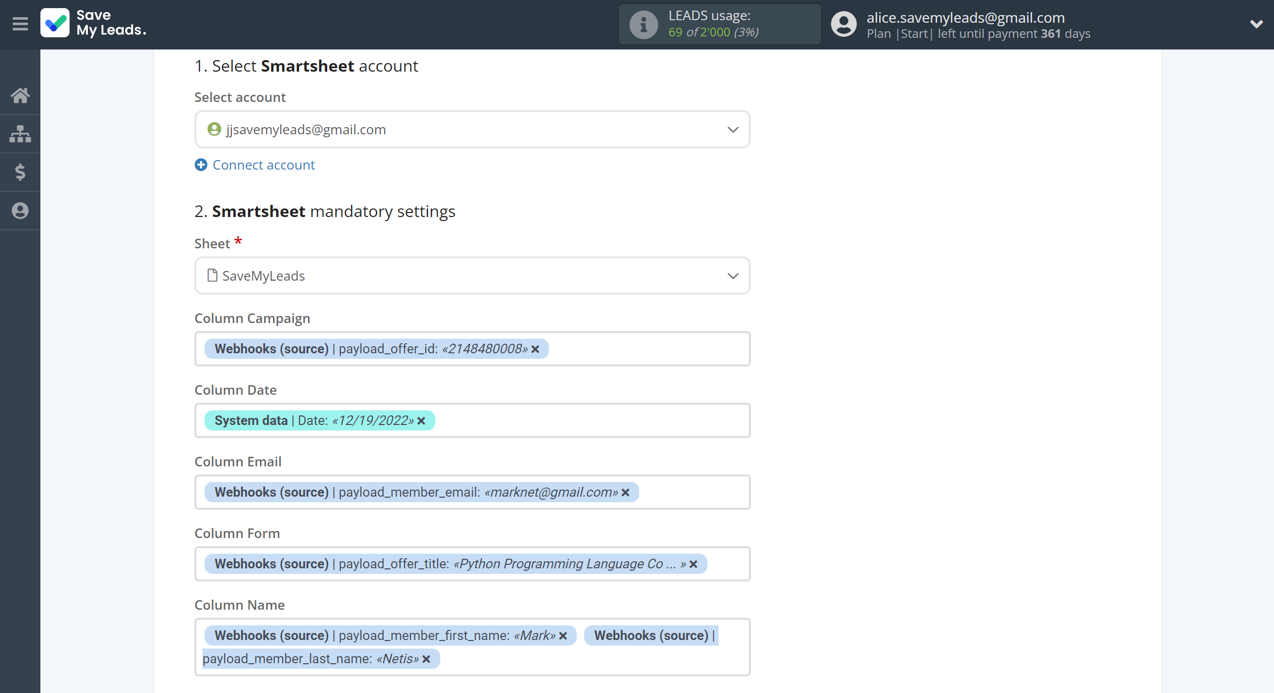 How to Connect Webhooks with Smartsheet | Assigning fields