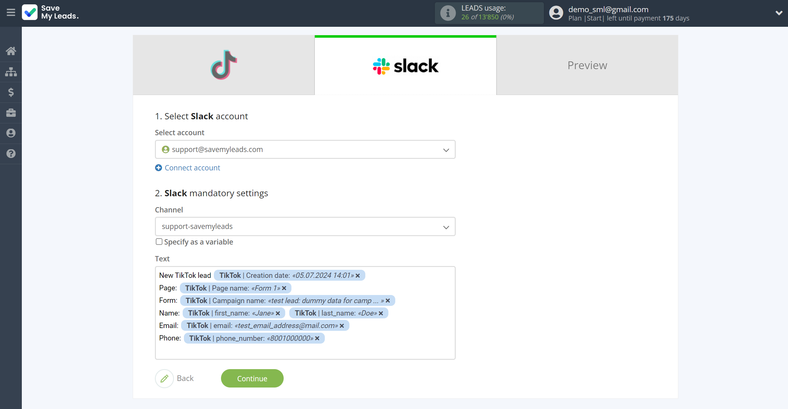 How to Connect TikTok with Slack Channel Notification | Assigning fields