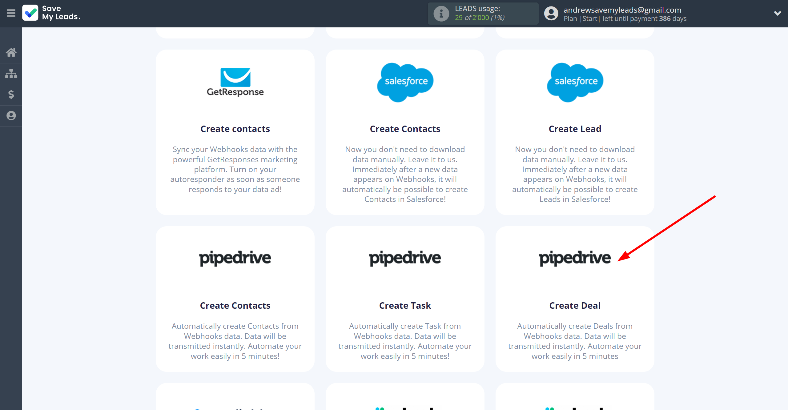 How to Connect Webhooks with Pipedrive Create Deal | Data Destination system selection