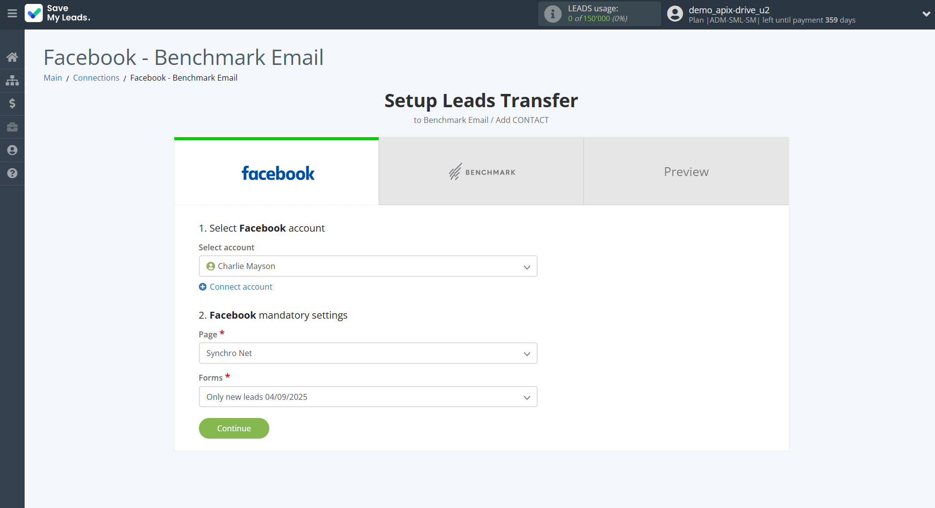 How to Connect Facebook with Benchmark Email | Data Source account connection