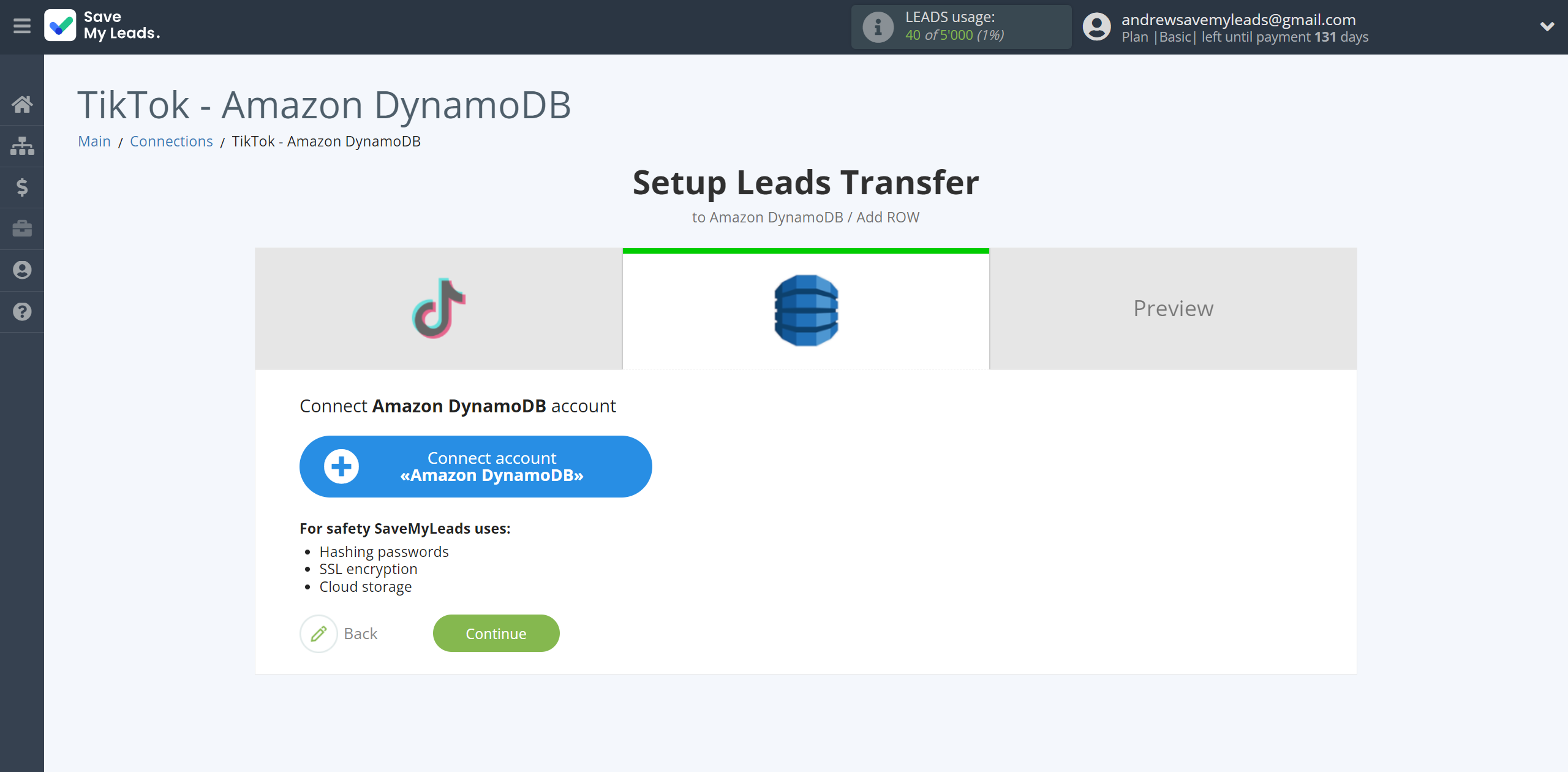 How to Connect TikTok with Amazon DynamoDB | Data Destination account connection