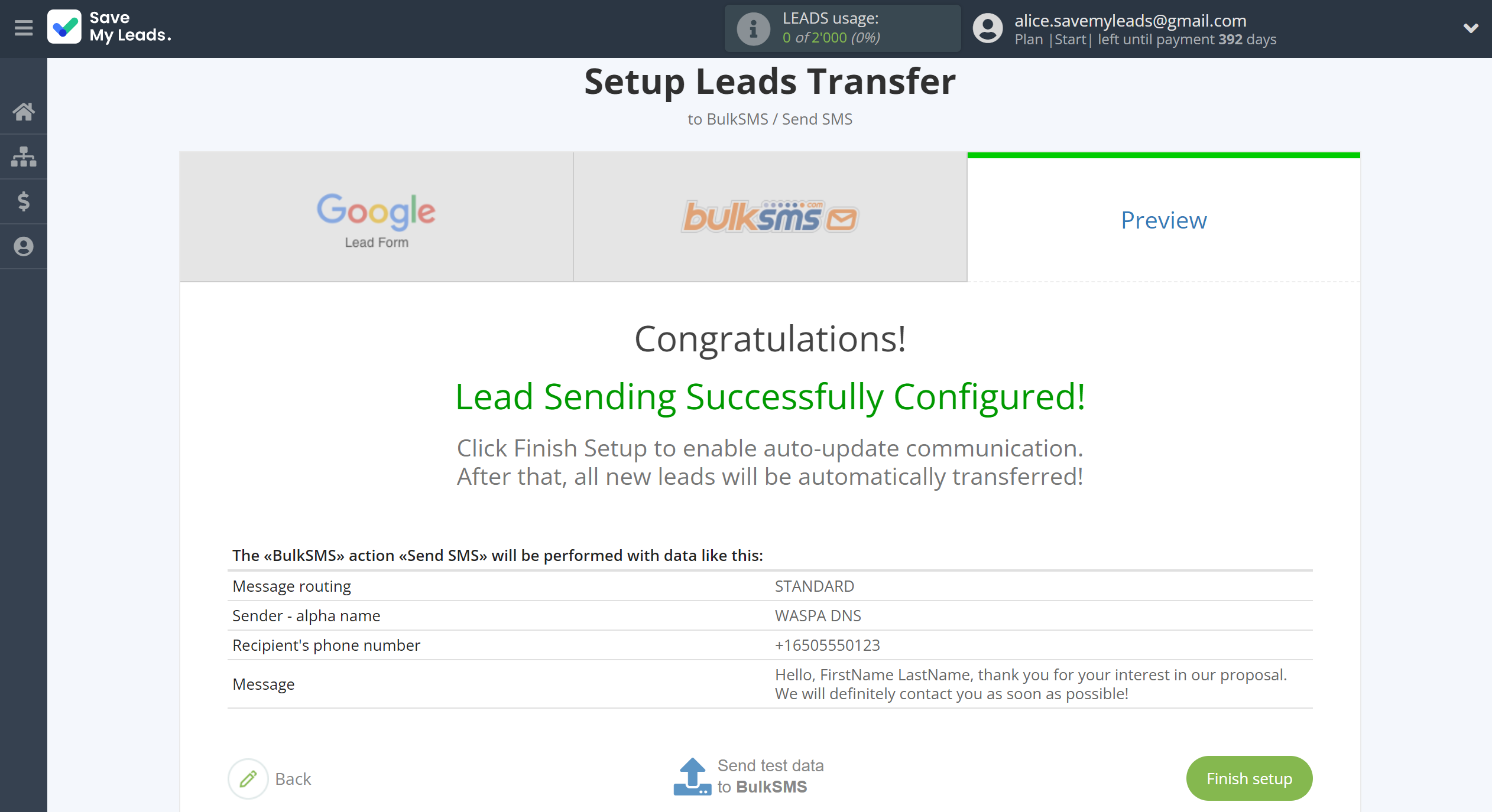 How to Connect Google Lead Form with BulkSMS | Test data